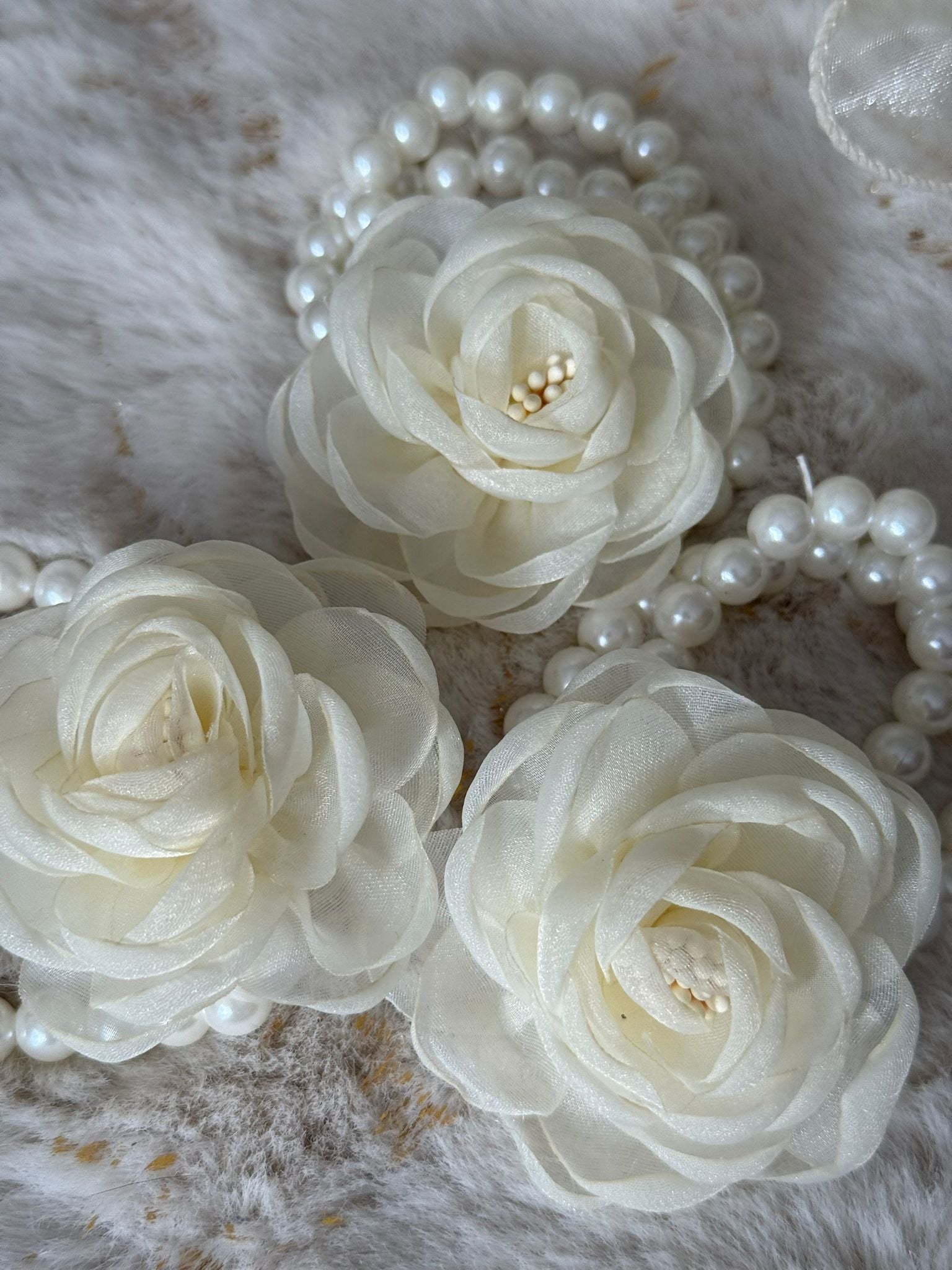 Elegant Ivory Floral Pearl Wrist Corsage Bracelet
