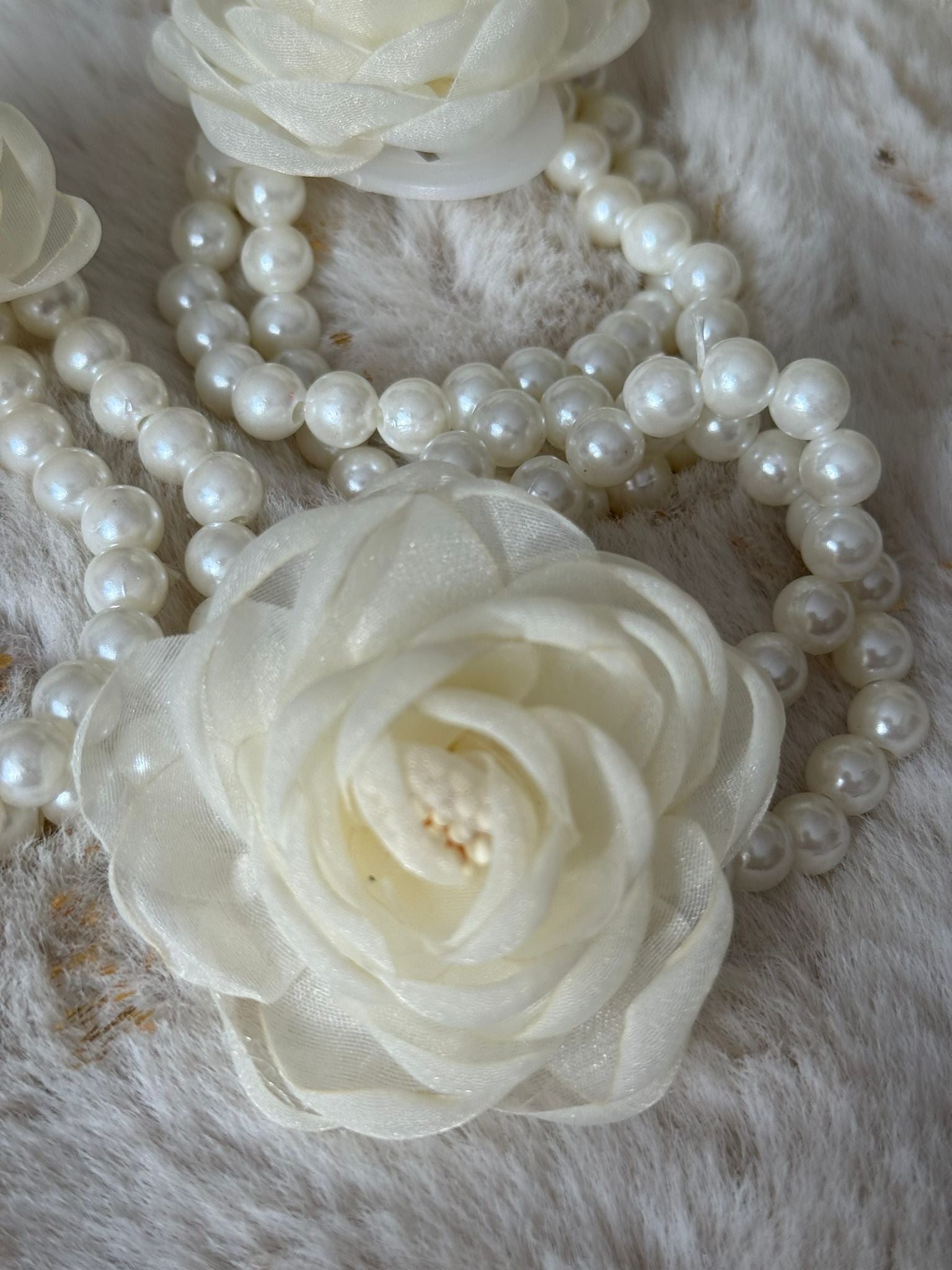 Elegant Ivory Floral Pearl Wrist Corsage Bracelet