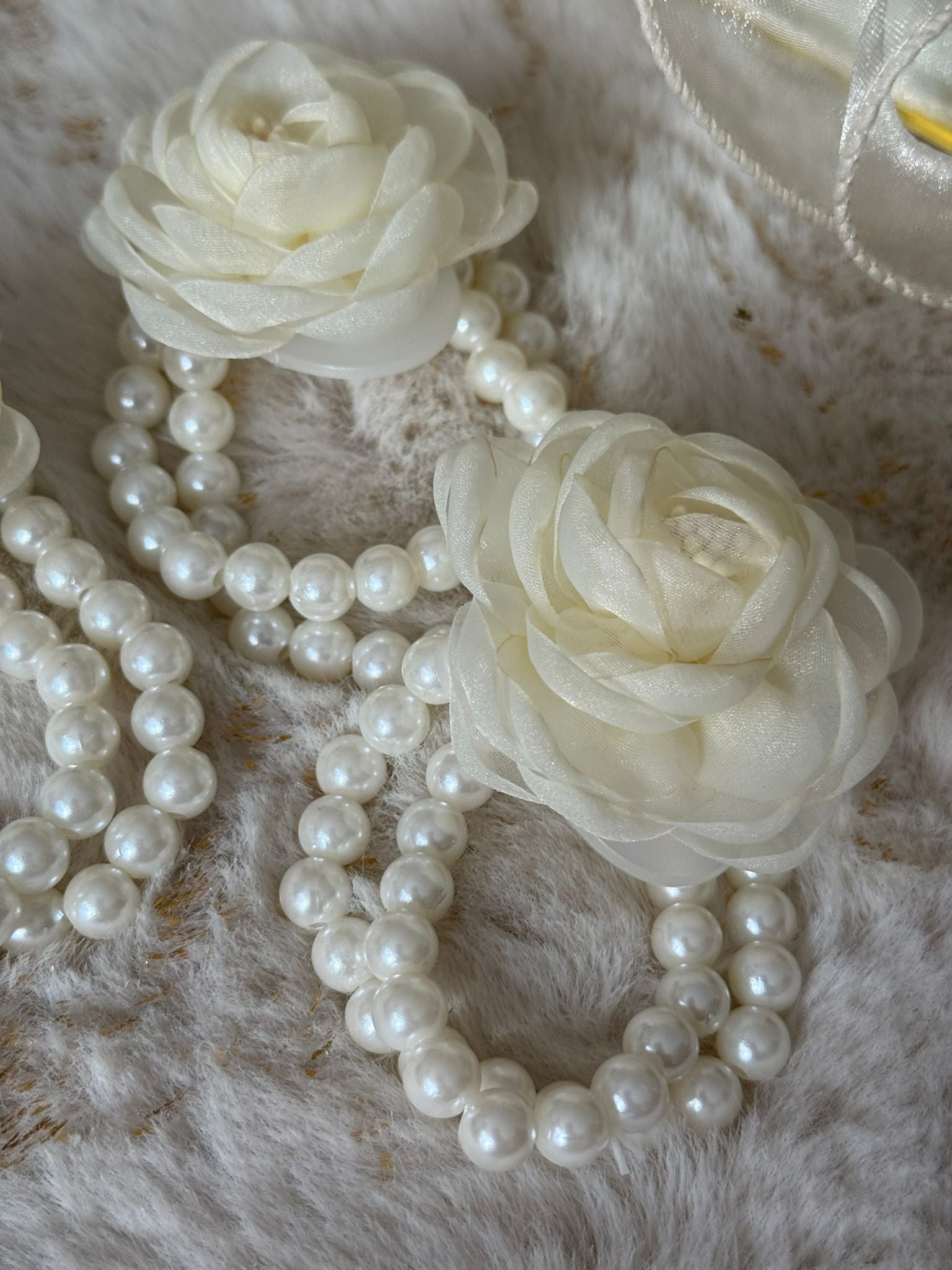Elegant Ivory Floral Pearl Wrist Corsage Bracelet