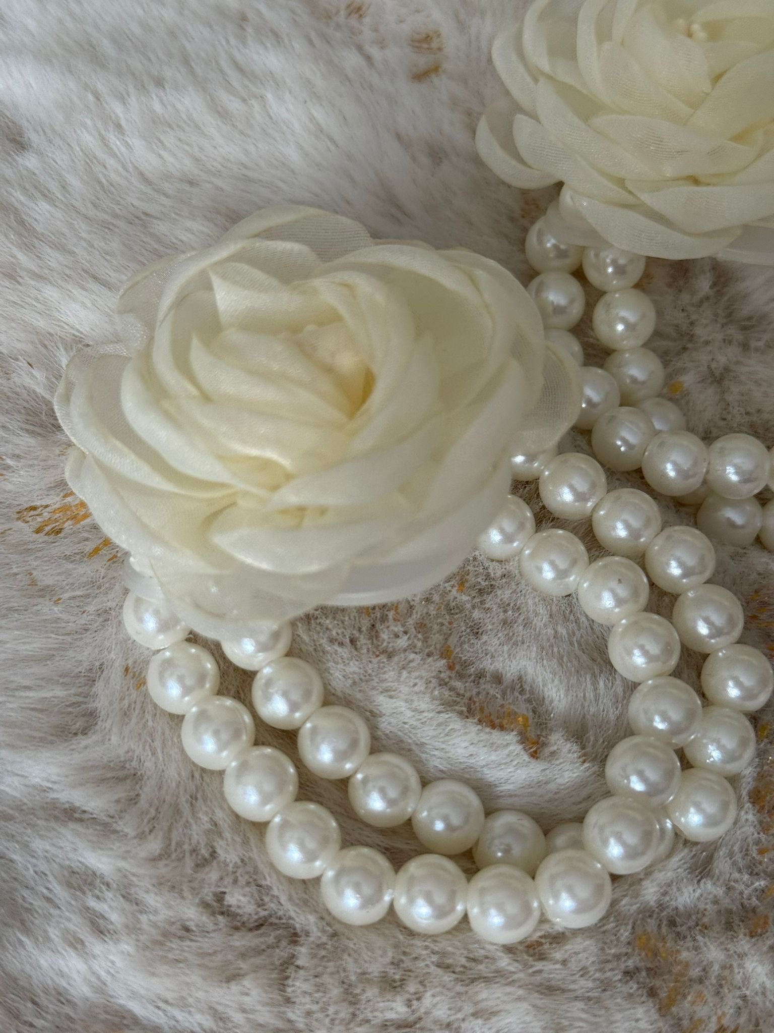 Elegant Ivory Floral Pearl Wrist Corsage Bracelet