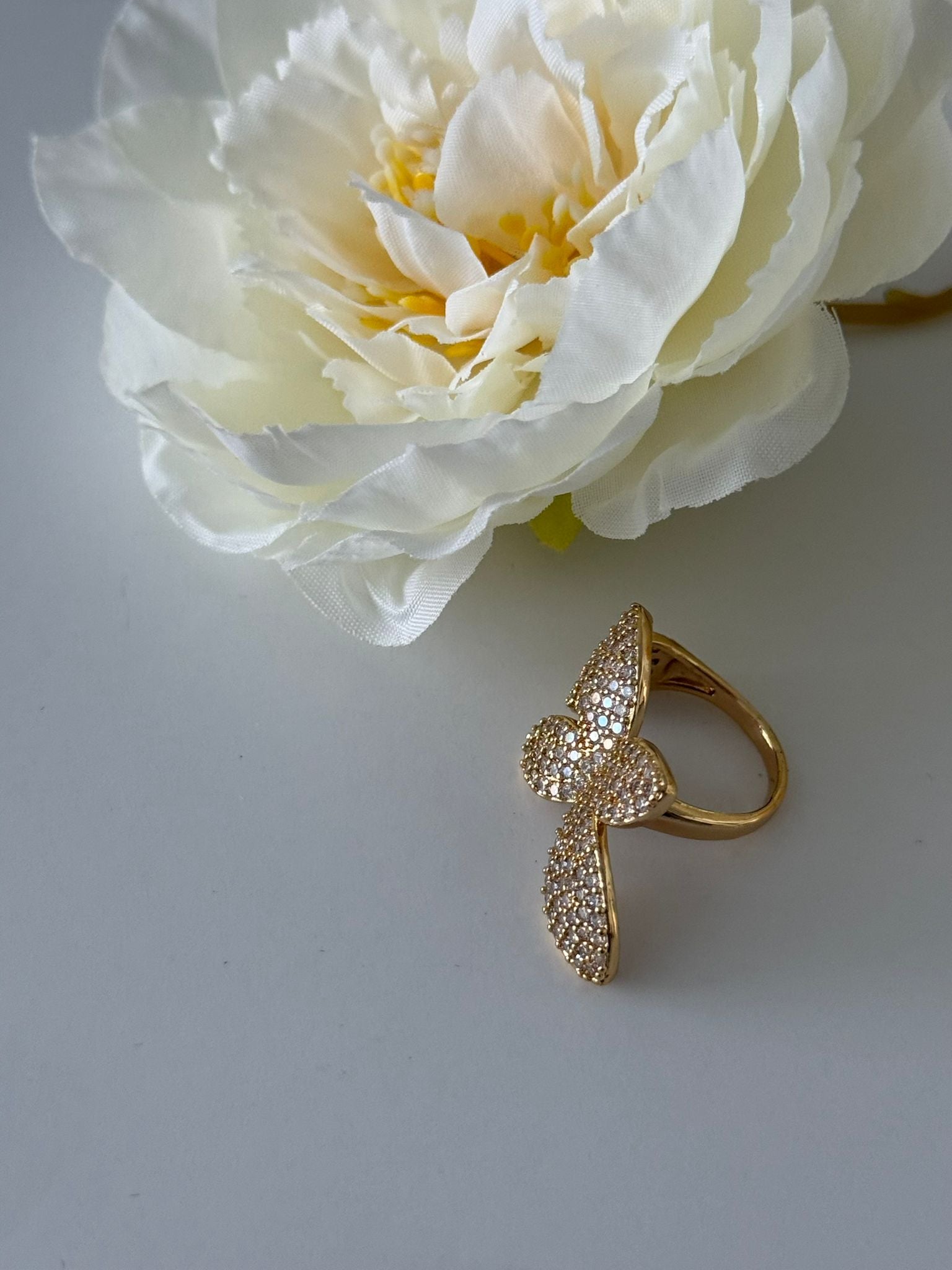 18K Gold Plated Butterfly Crystal Open Ring