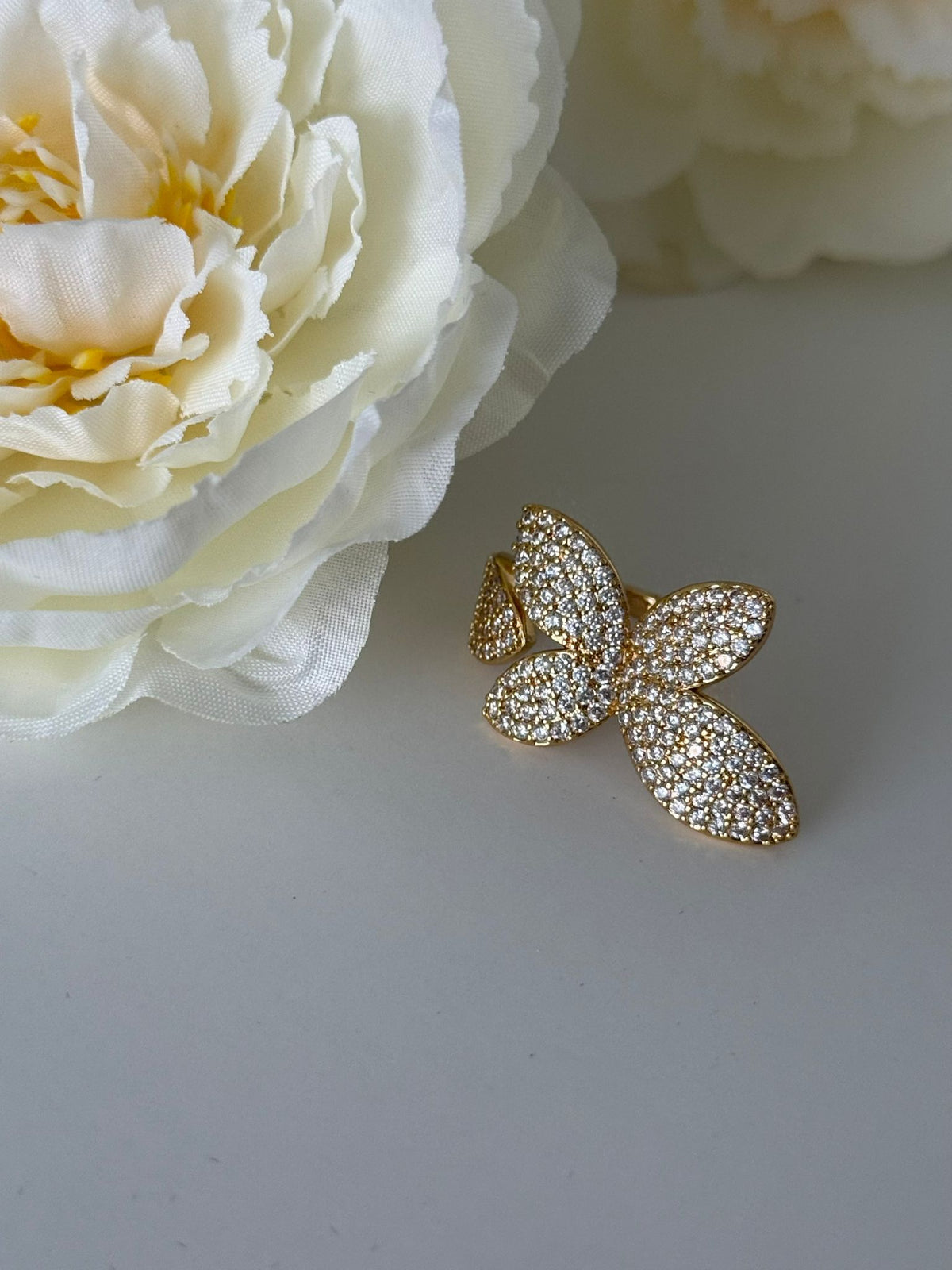 18K Gold Plated Butterfly Crystal Open Ring