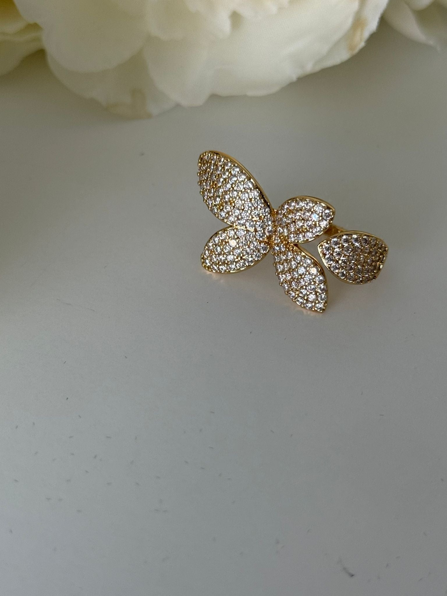 18K Gold Plated Butterfly Crystal Open Ring