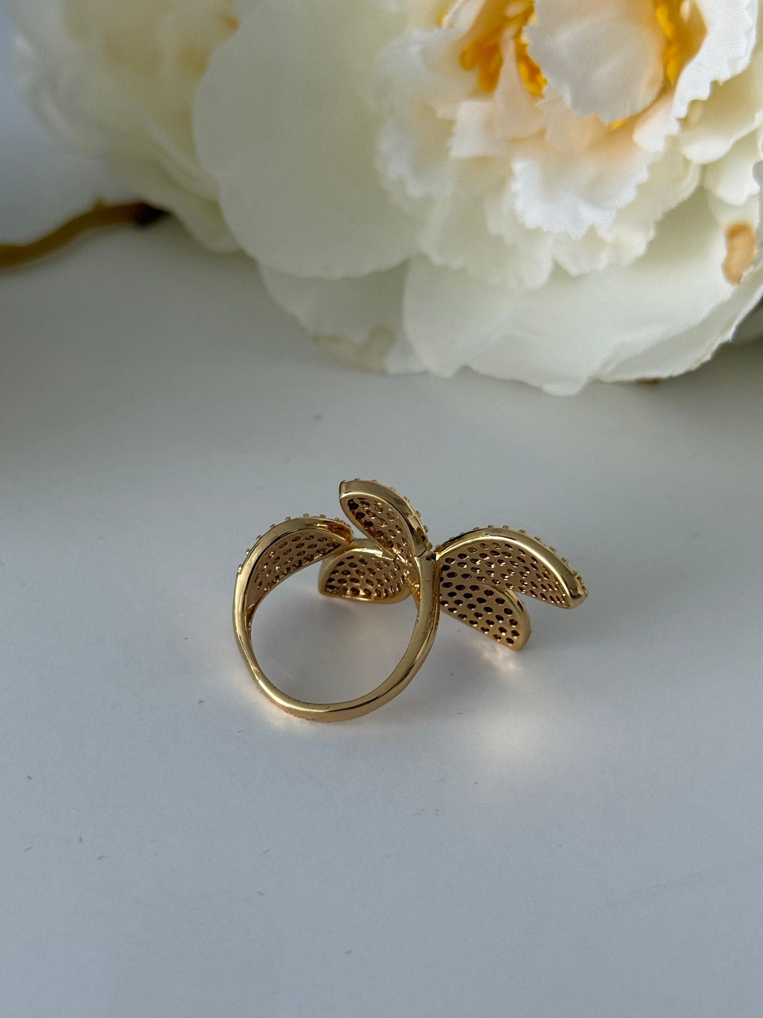 18K Gold Plated Butterfly Crystal Open Ring