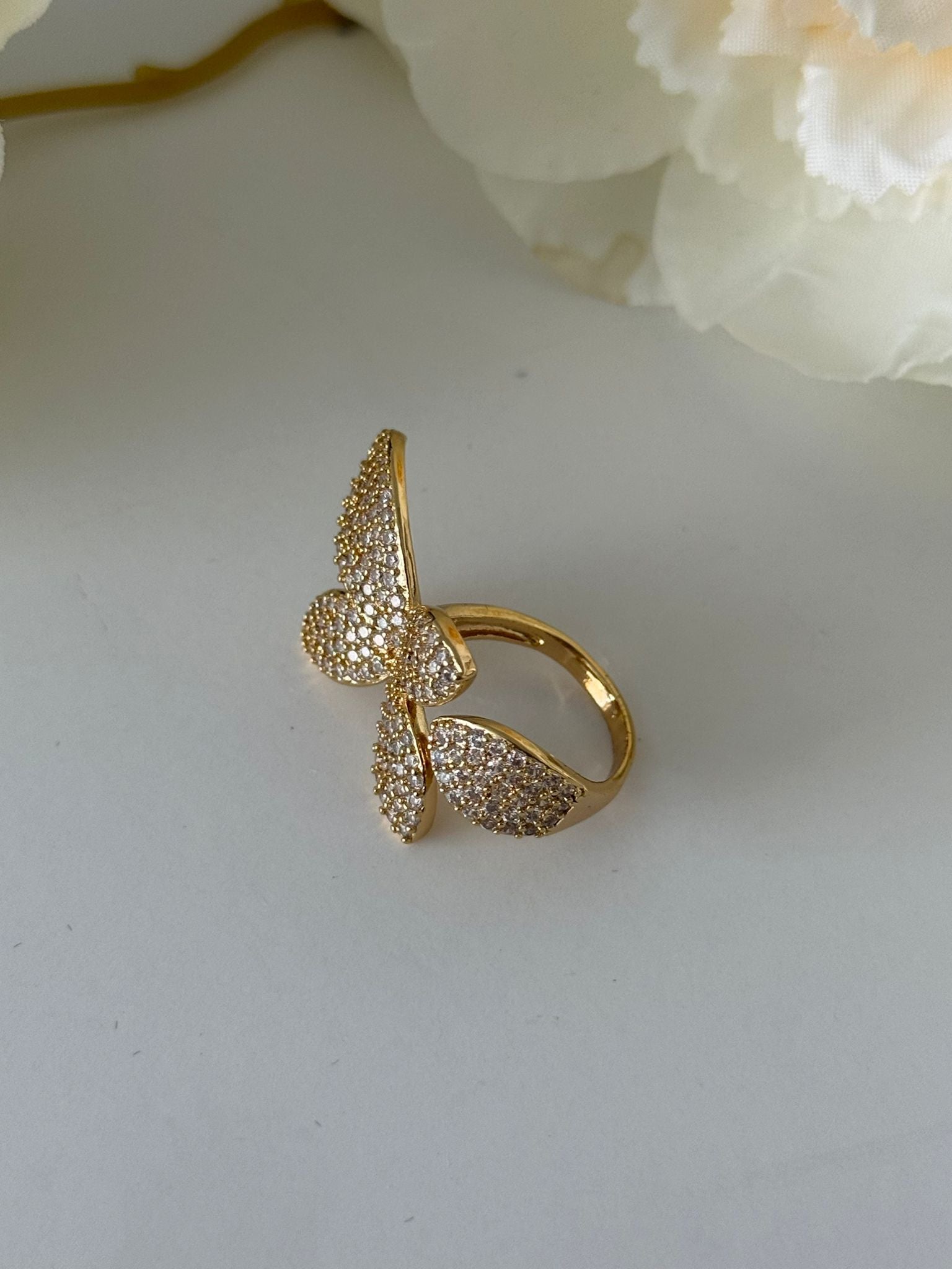 18K Gold Plated Butterfly Crystal Open Ring