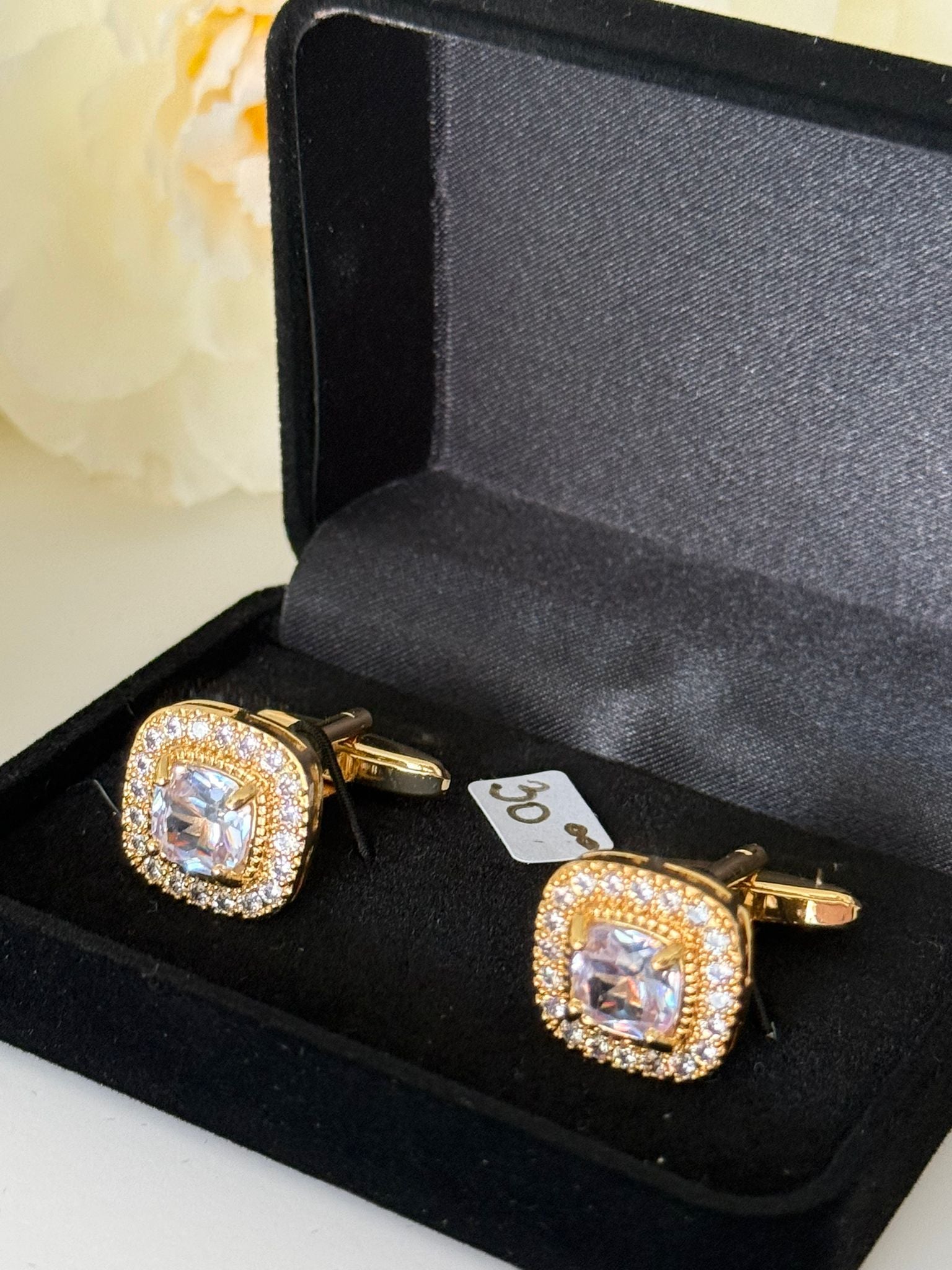 Luxury Golden Square Pavé Cufflinks