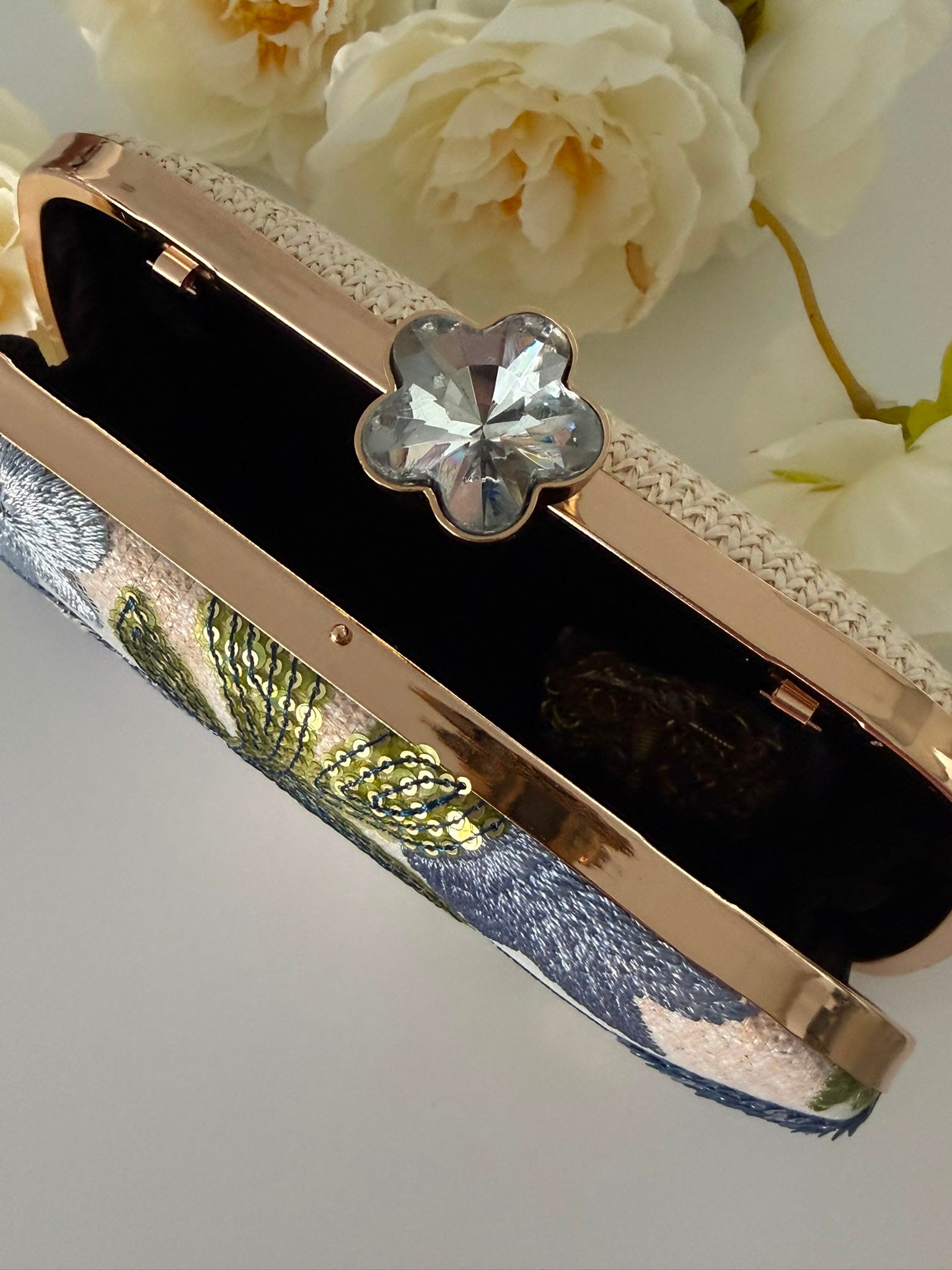Blue Floral Embroidered Evening Clutch