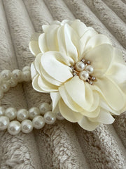 Ivory Flower Wrist Corsage with Pearl Band