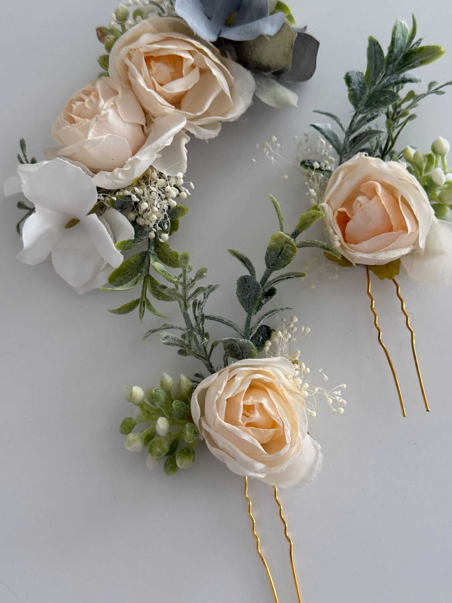 3-Piece Ivory Rose Bridal Hair Pin Set