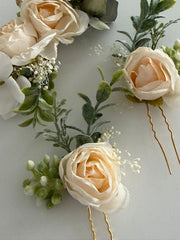 3-Piece Ivory Rose Bridal Hair Pin Set