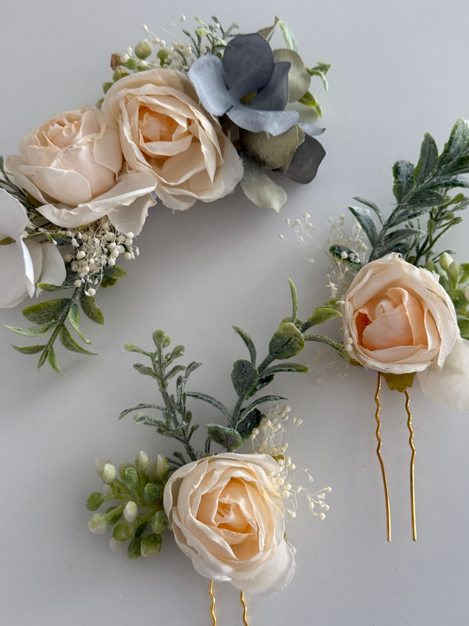 3-Piece Ivory Rose Bridal Hair Pin Set