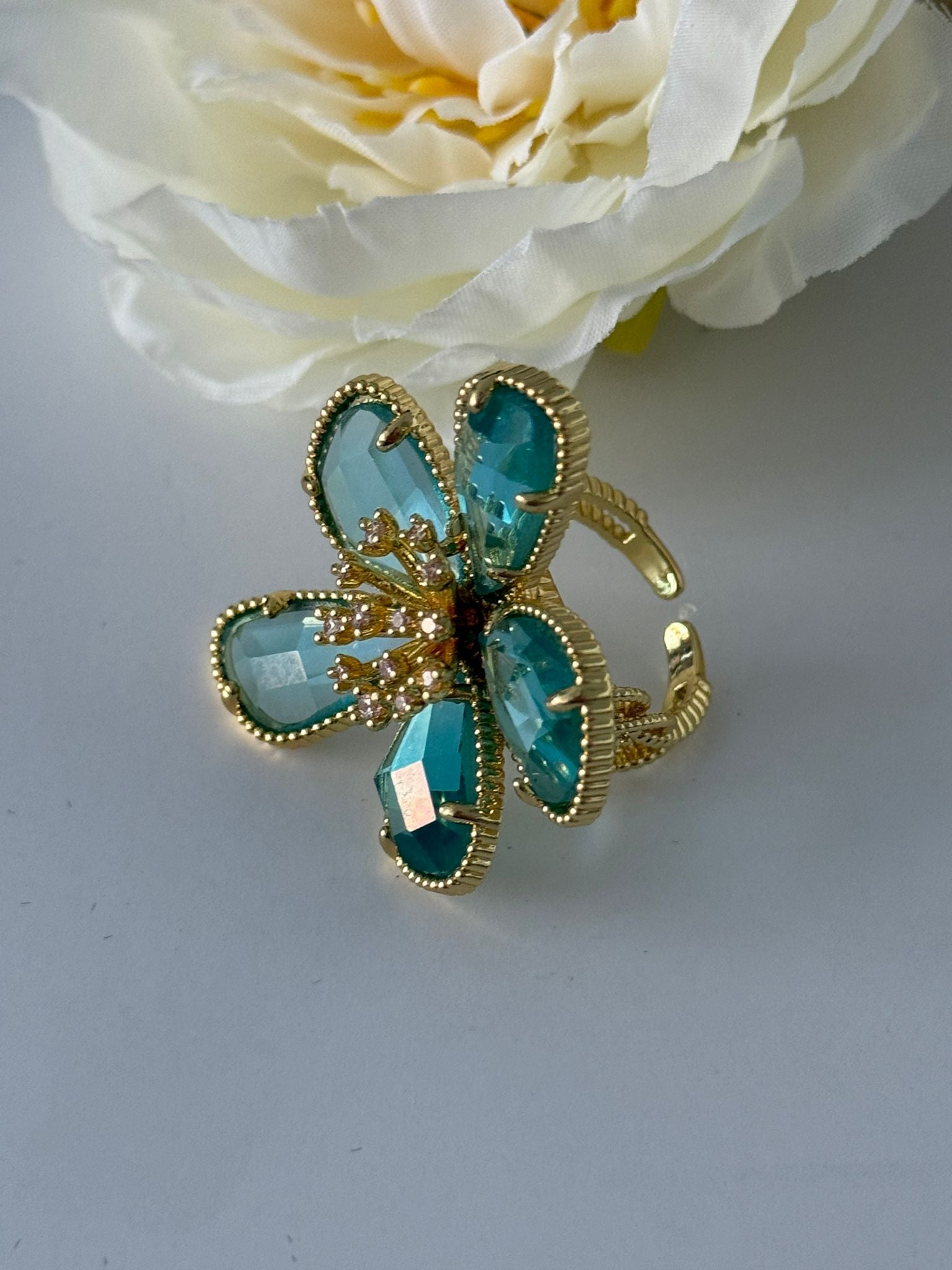 Turquoise Floral Adjustable Statement Ring