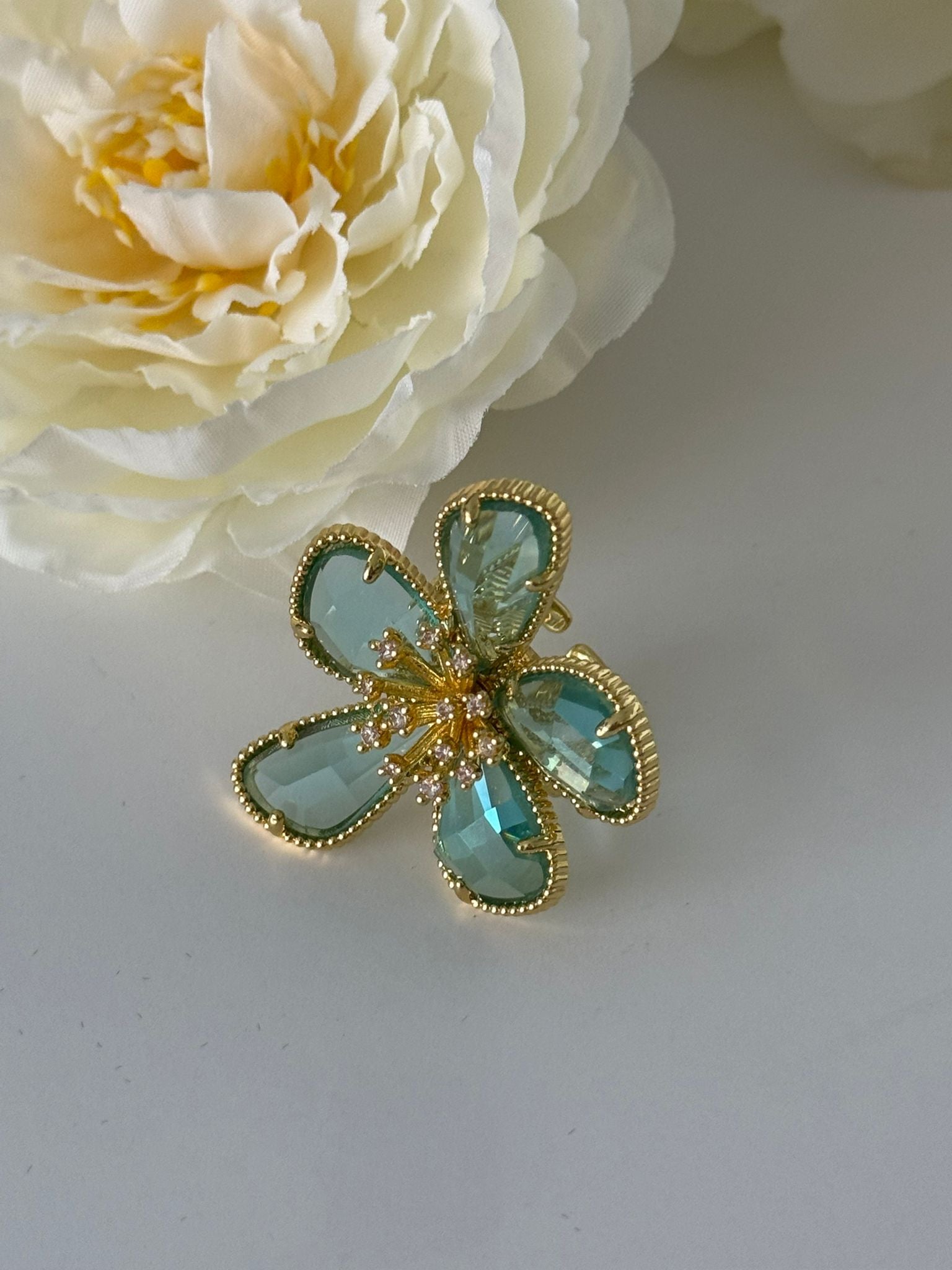 Turquoise Floral Adjustable Statement Ring