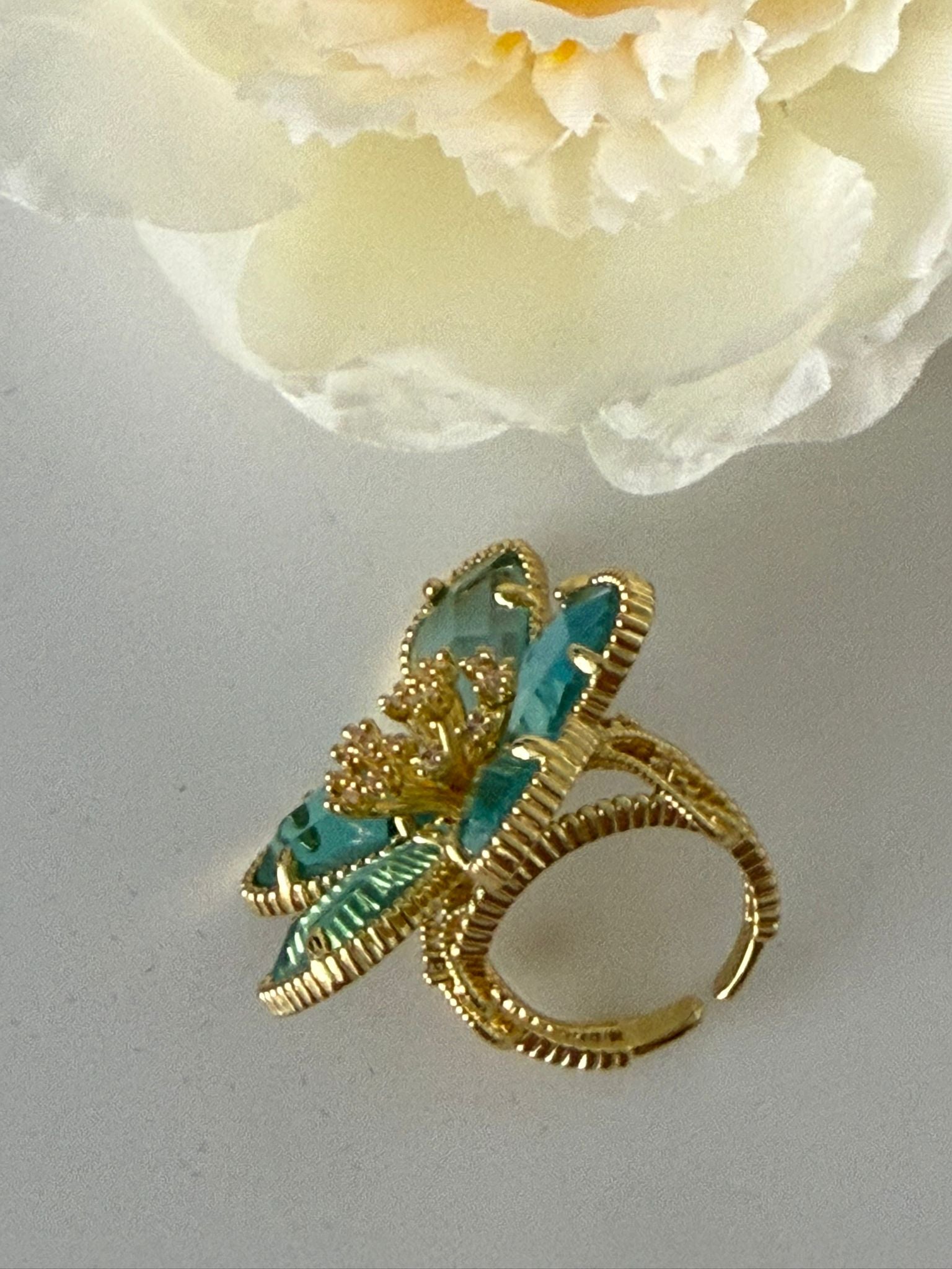 Turquoise Floral Adjustable Statement Ring