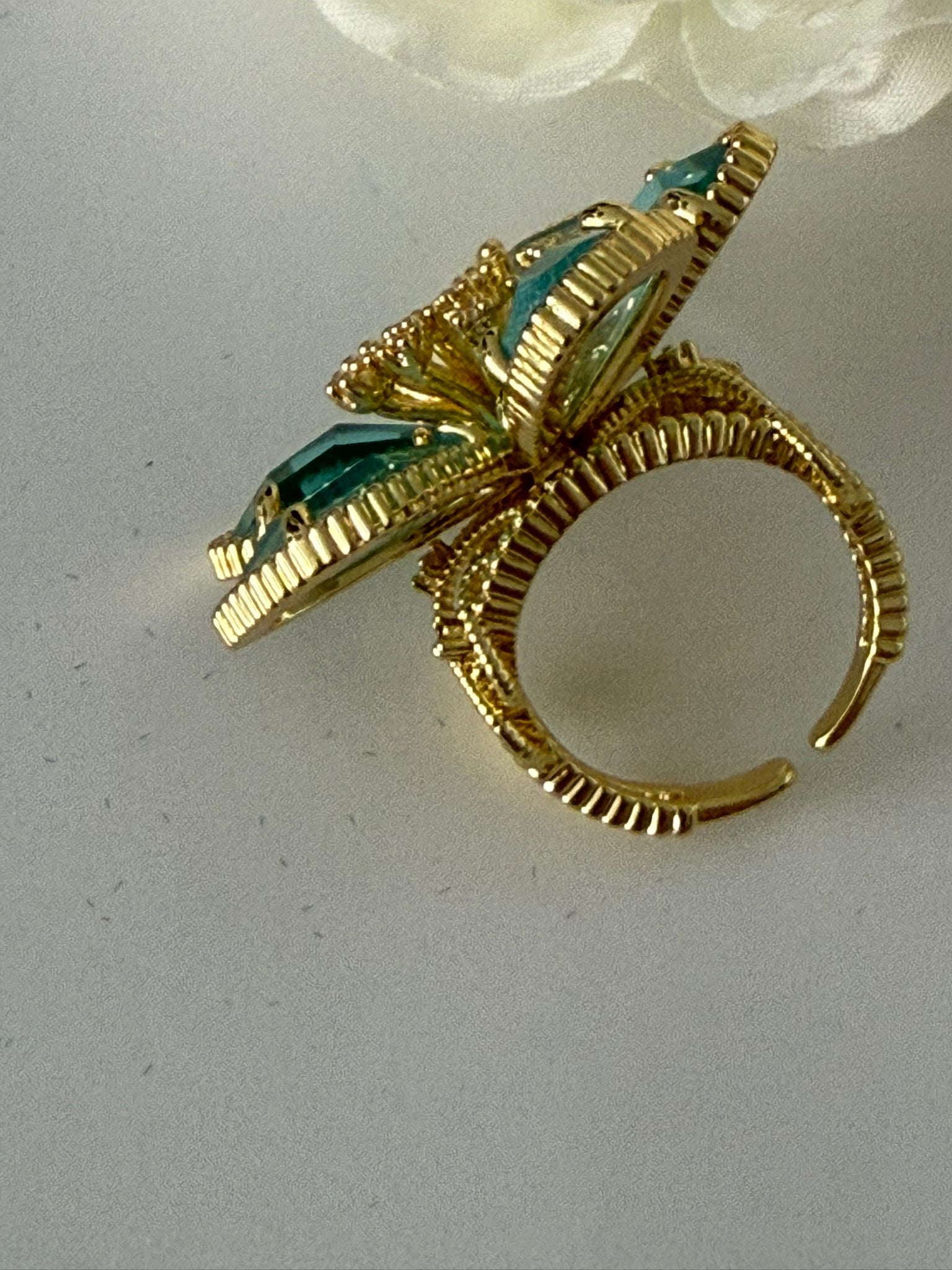 Turquoise Floral Adjustable Statement Ring
