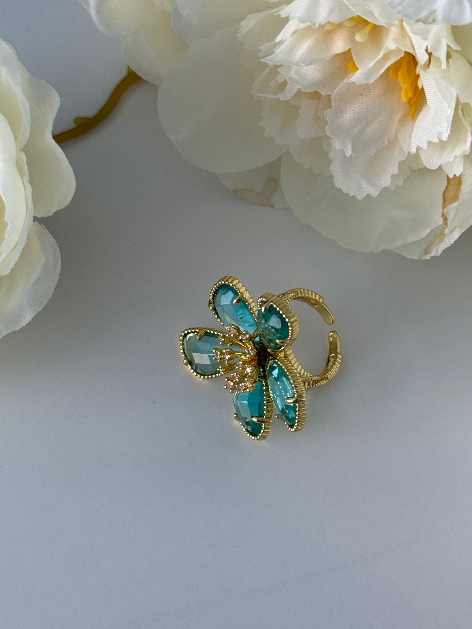 Turquoise Floral Adjustable Statement Ring