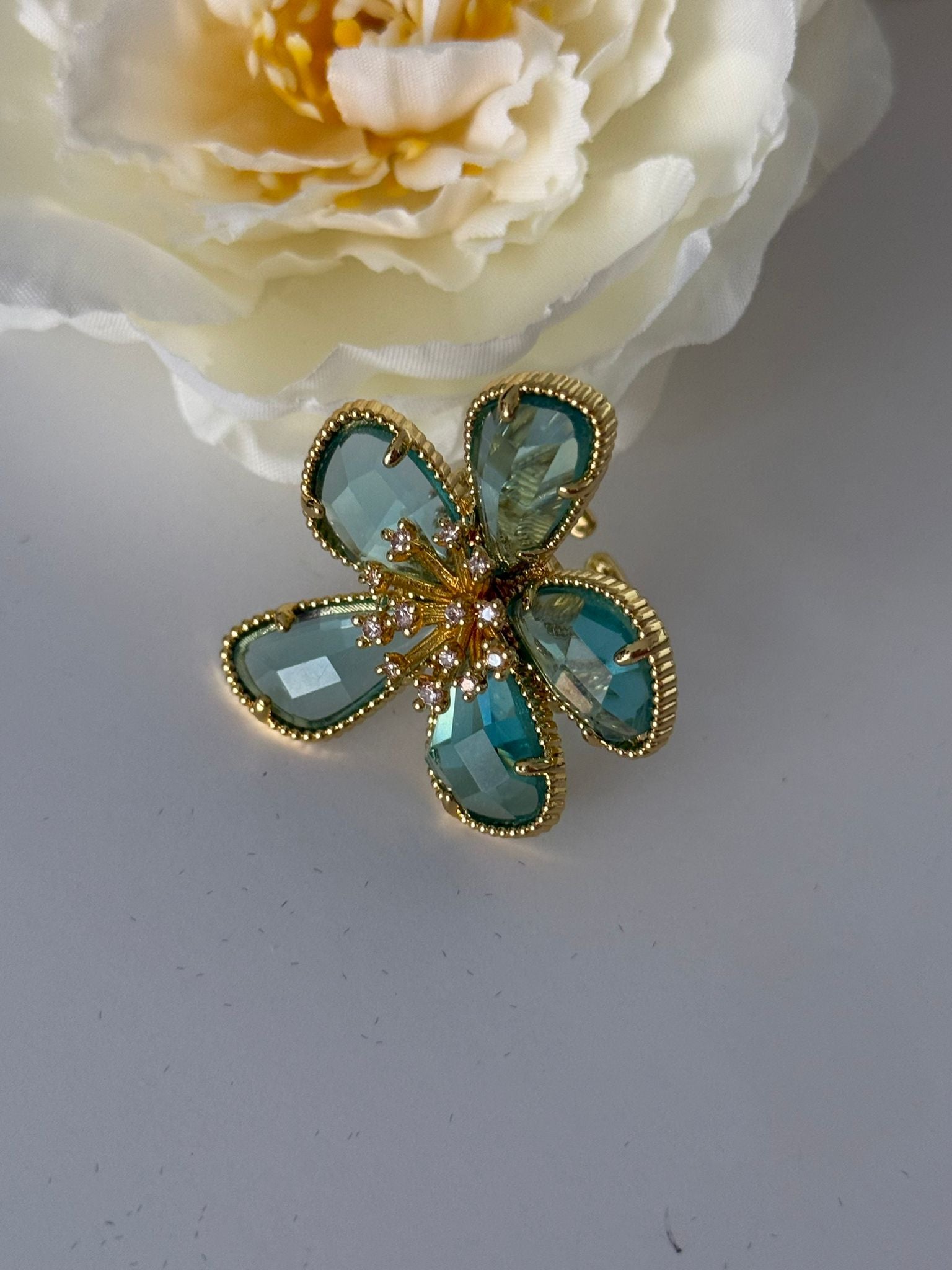 Turquoise Floral Adjustable Statement Ring