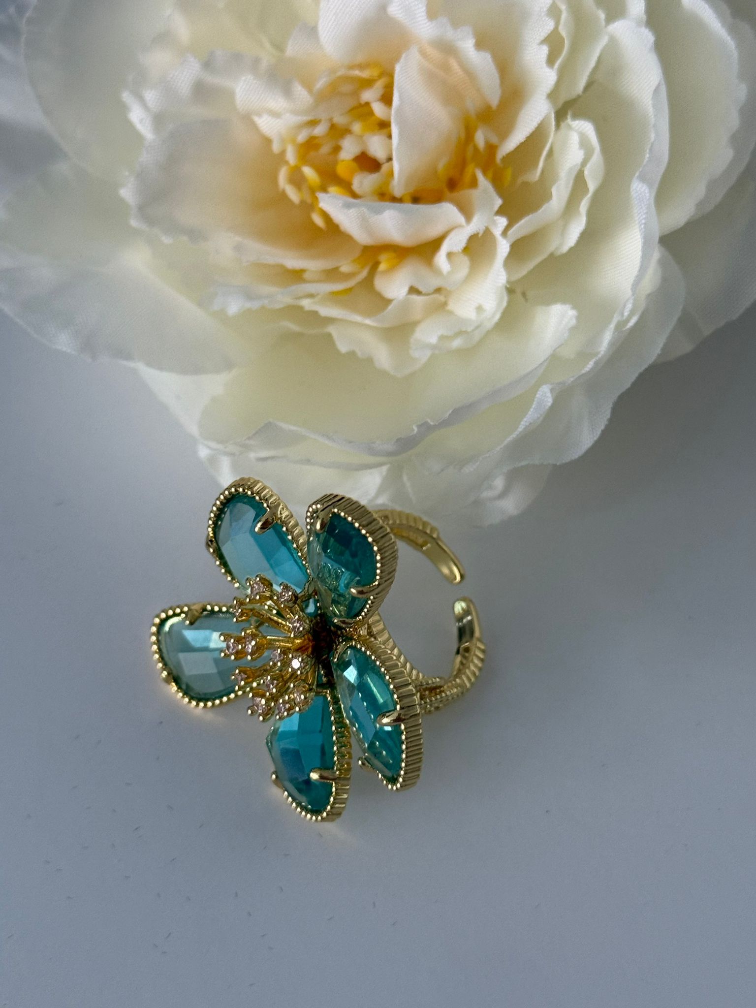 Turquoise Floral Adjustable Statement Ring