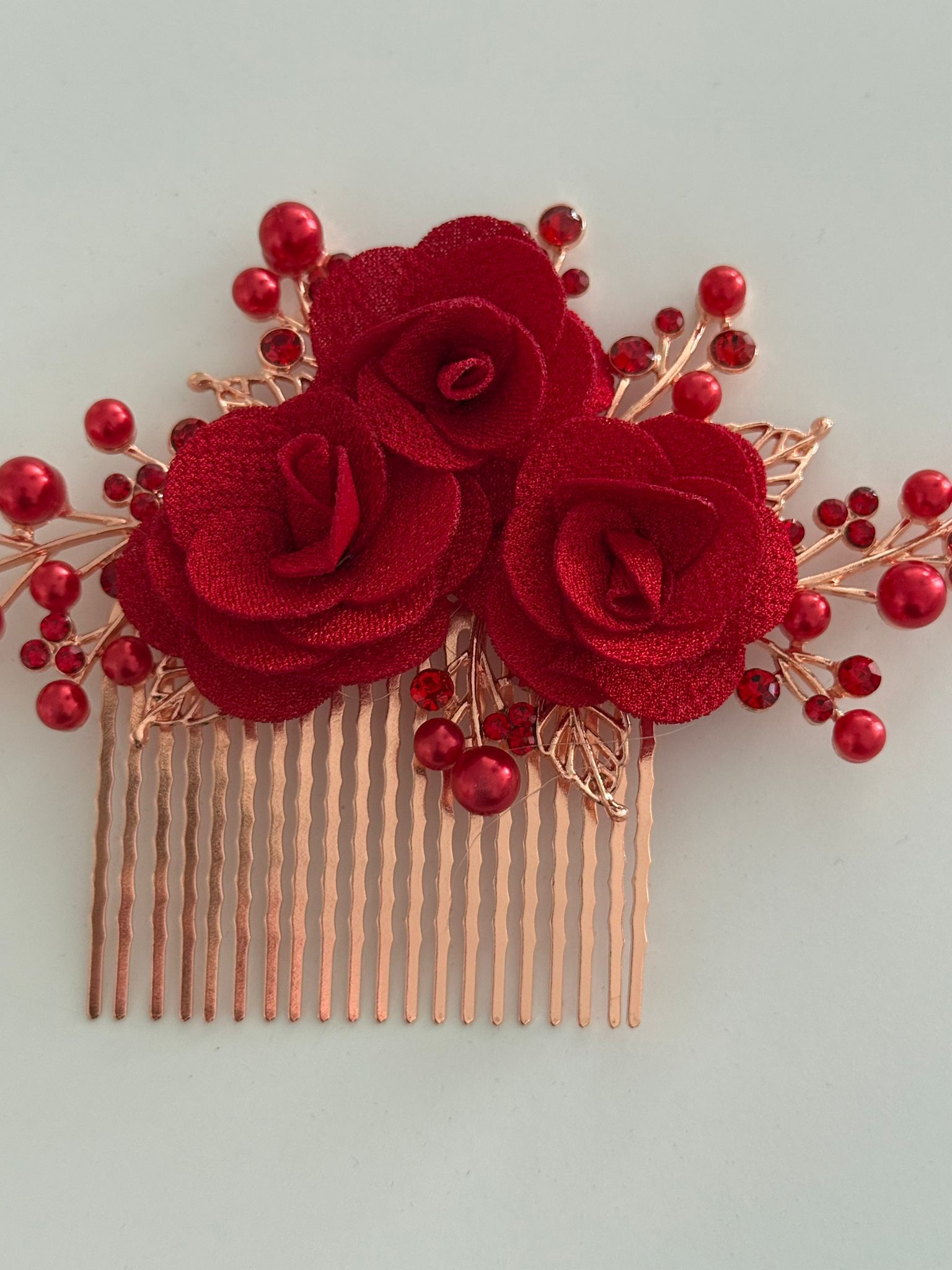 Red Rose Bridal Hair Comb
