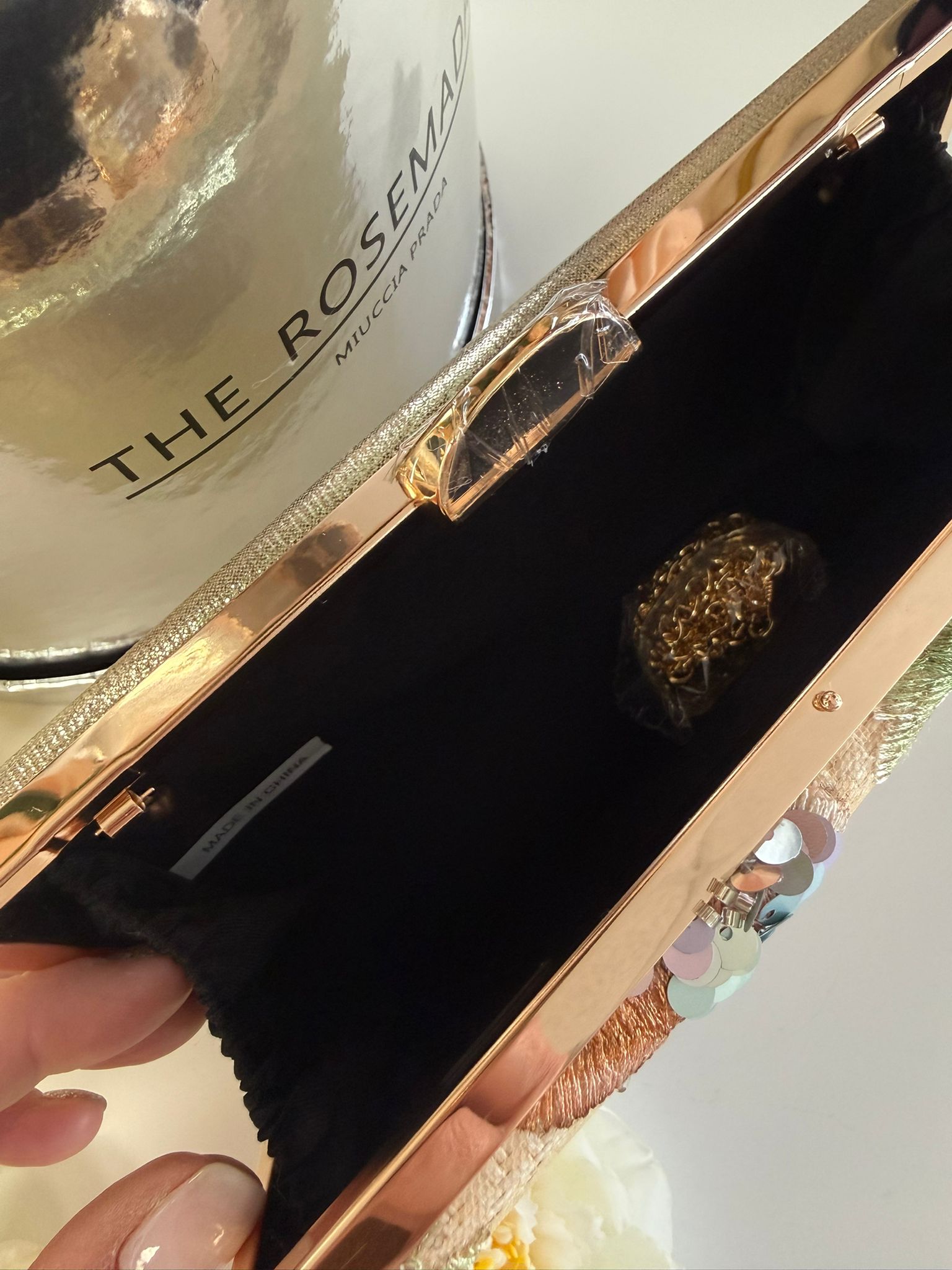 Blush Pink Sequin Floral Evening Clutch Bag