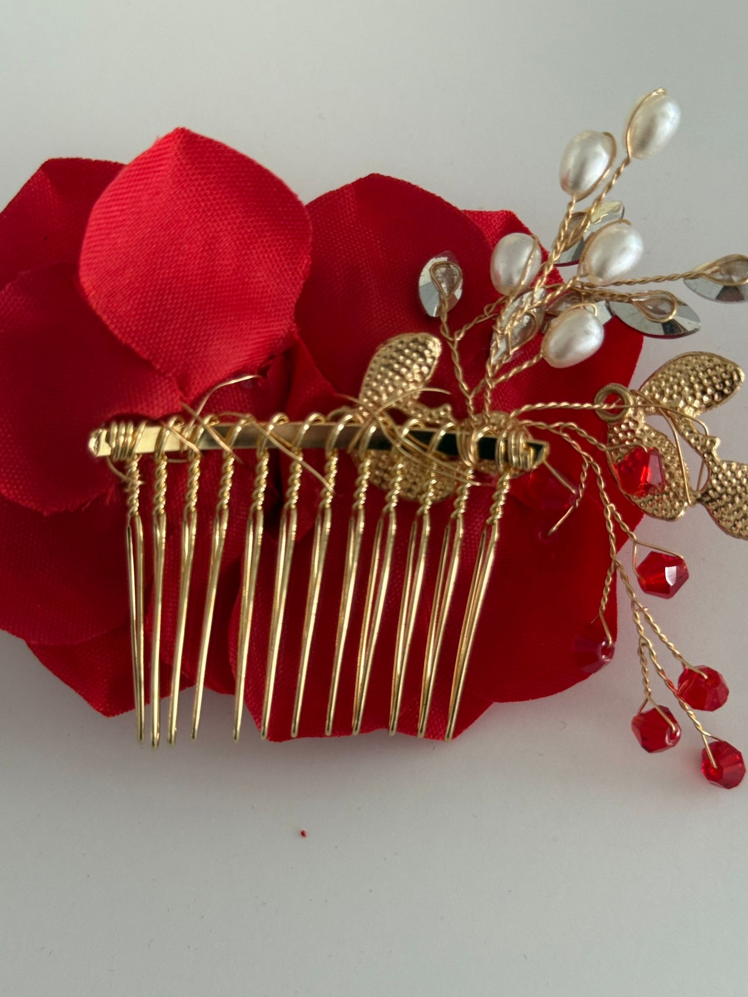 Red Rose Floral Hair Comb