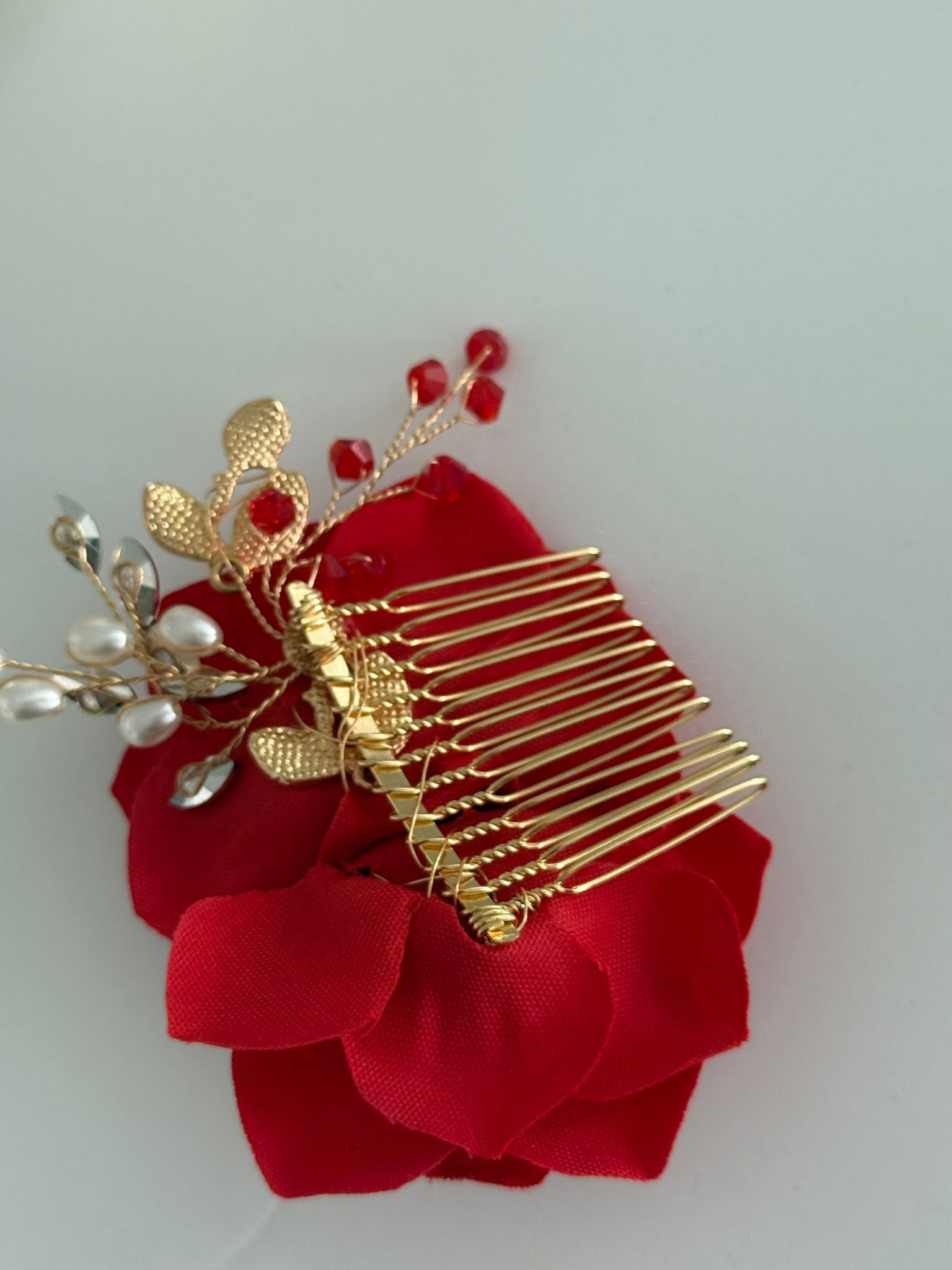 Red Rose Floral Hair Comb