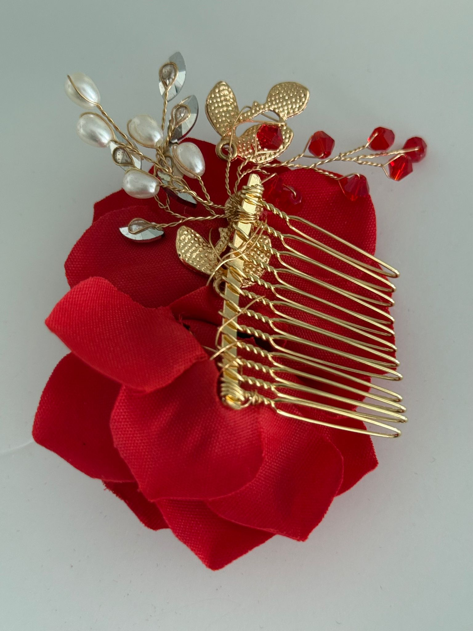 Red Rose Floral Hair Comb