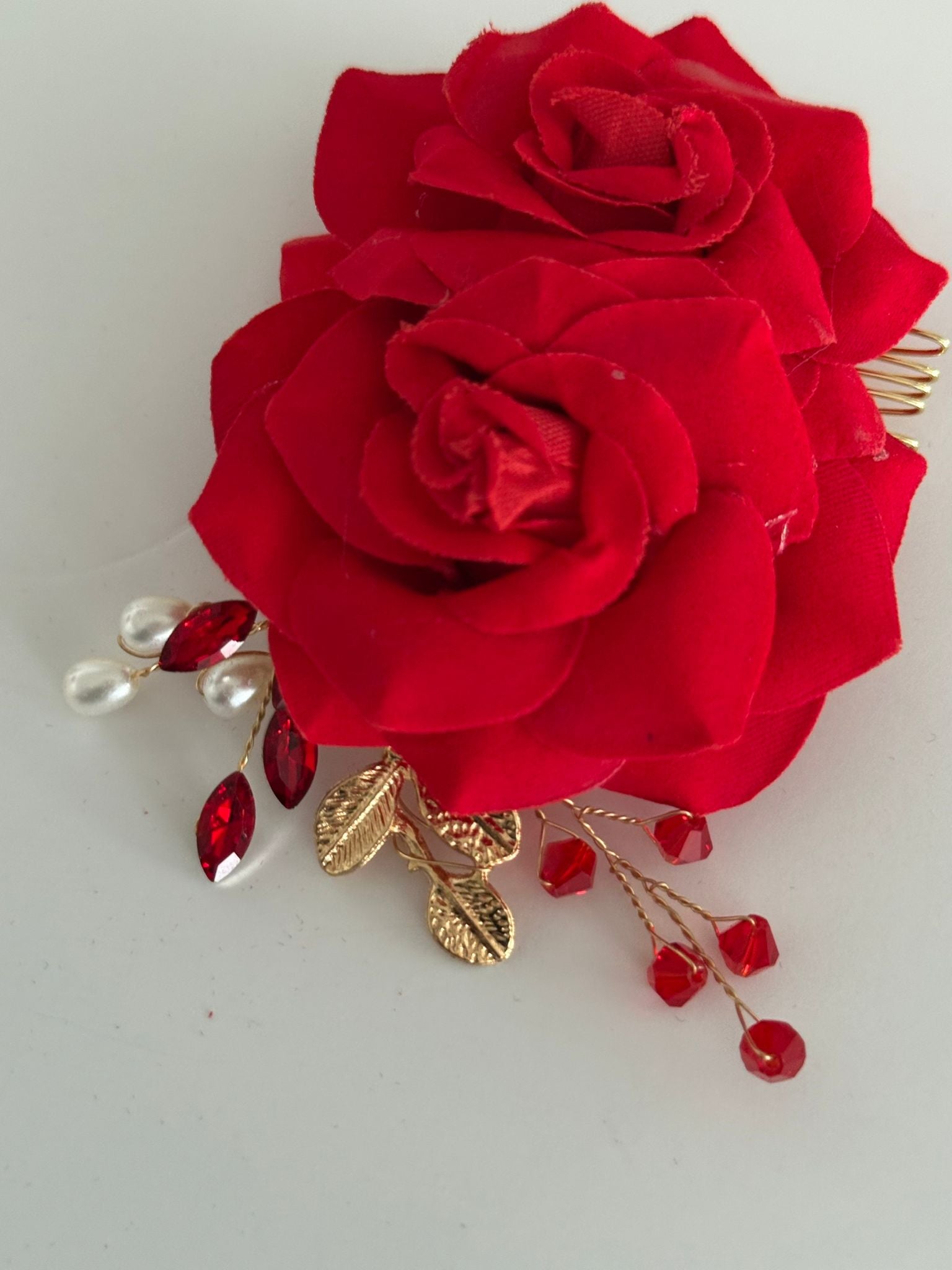 Red Rose Floral Hair Comb
