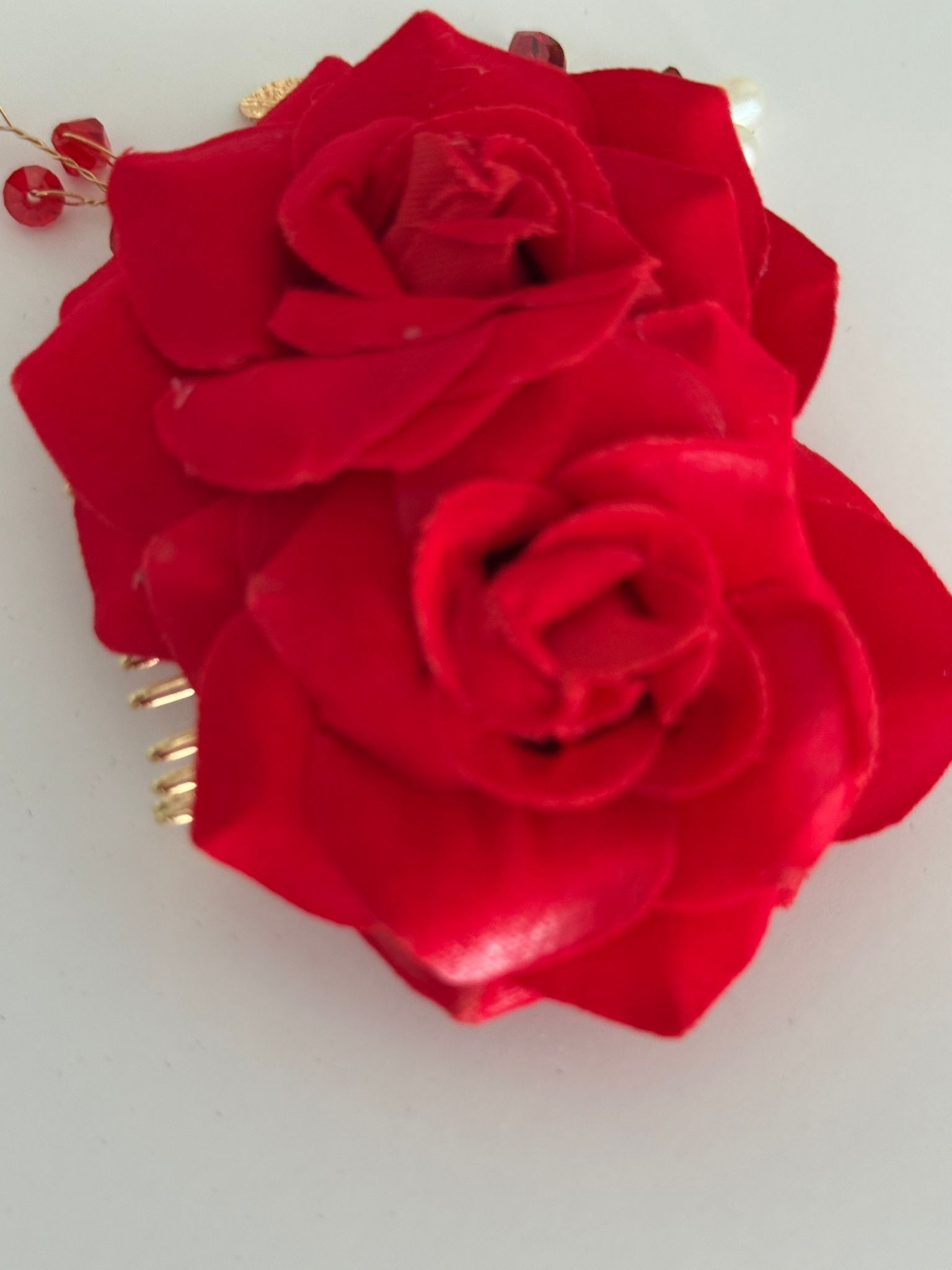 Red Rose Floral Hair Comb