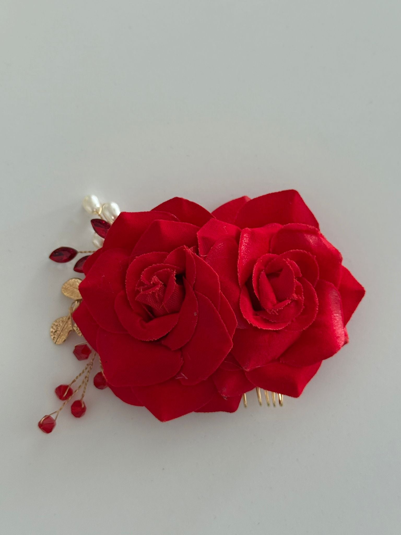 Red Rose Floral Hair Comb