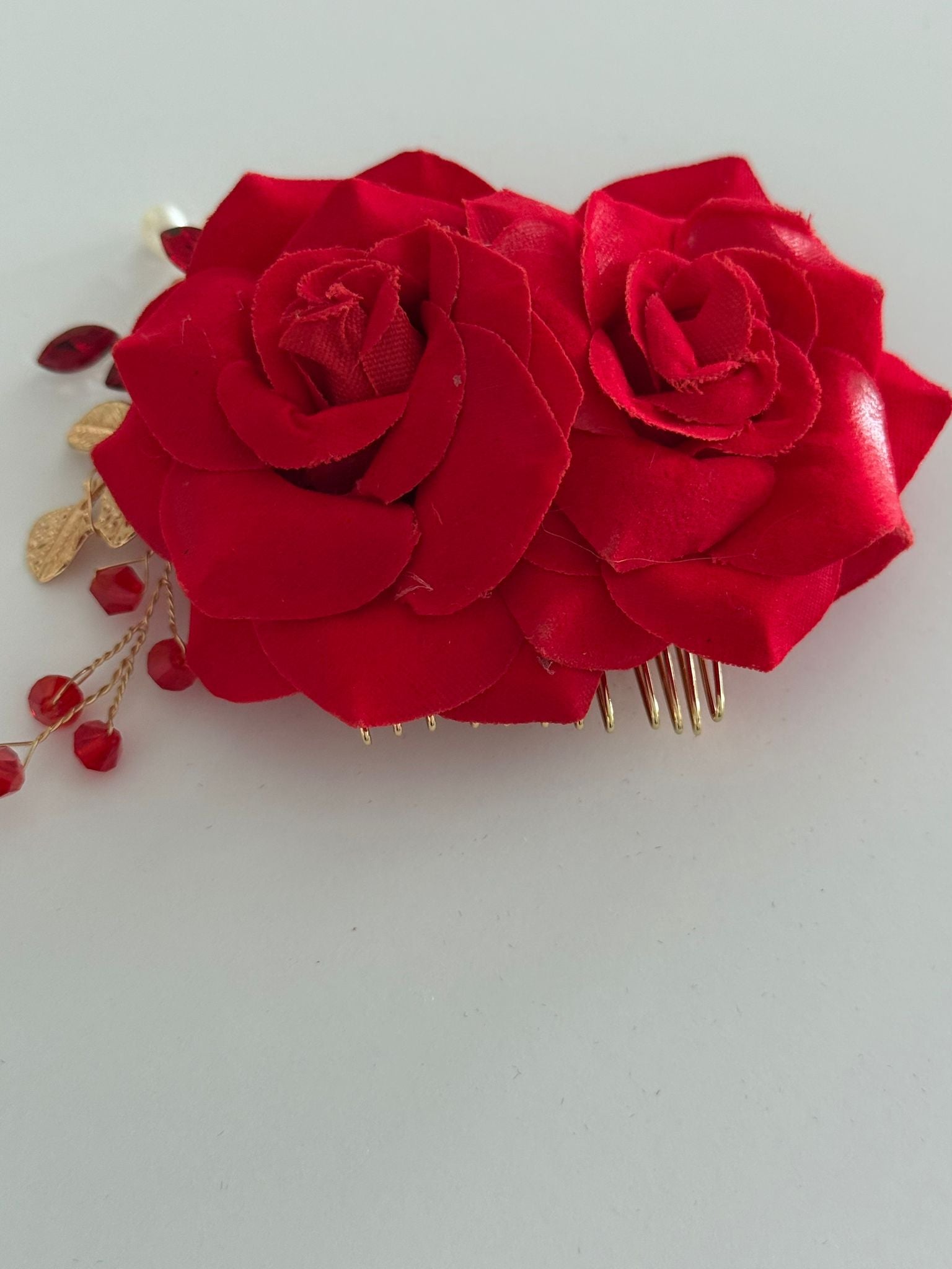 Red Rose Floral Hair Comb