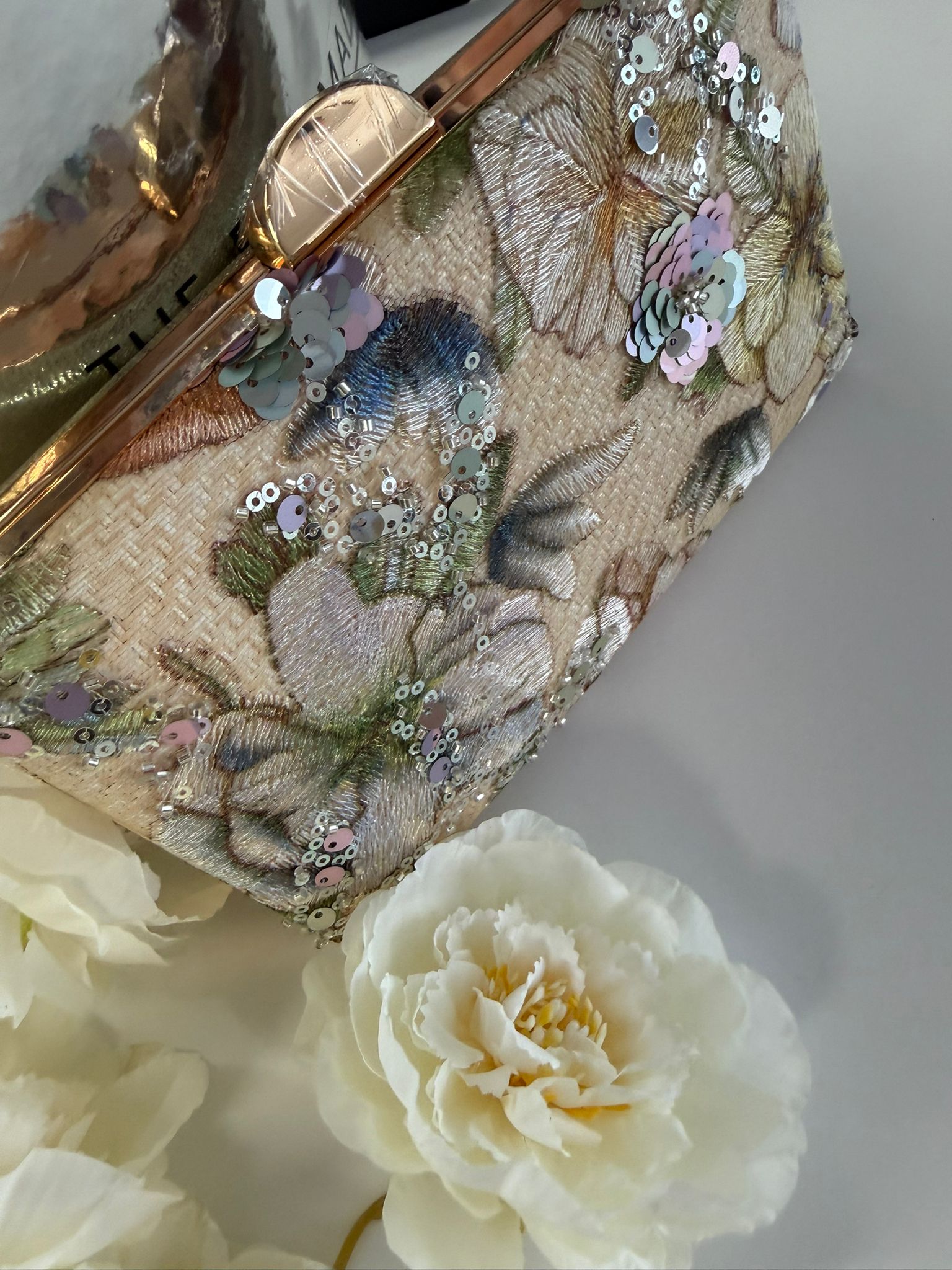 Floral Sequin Evening Clutch Bag with Chain Strap