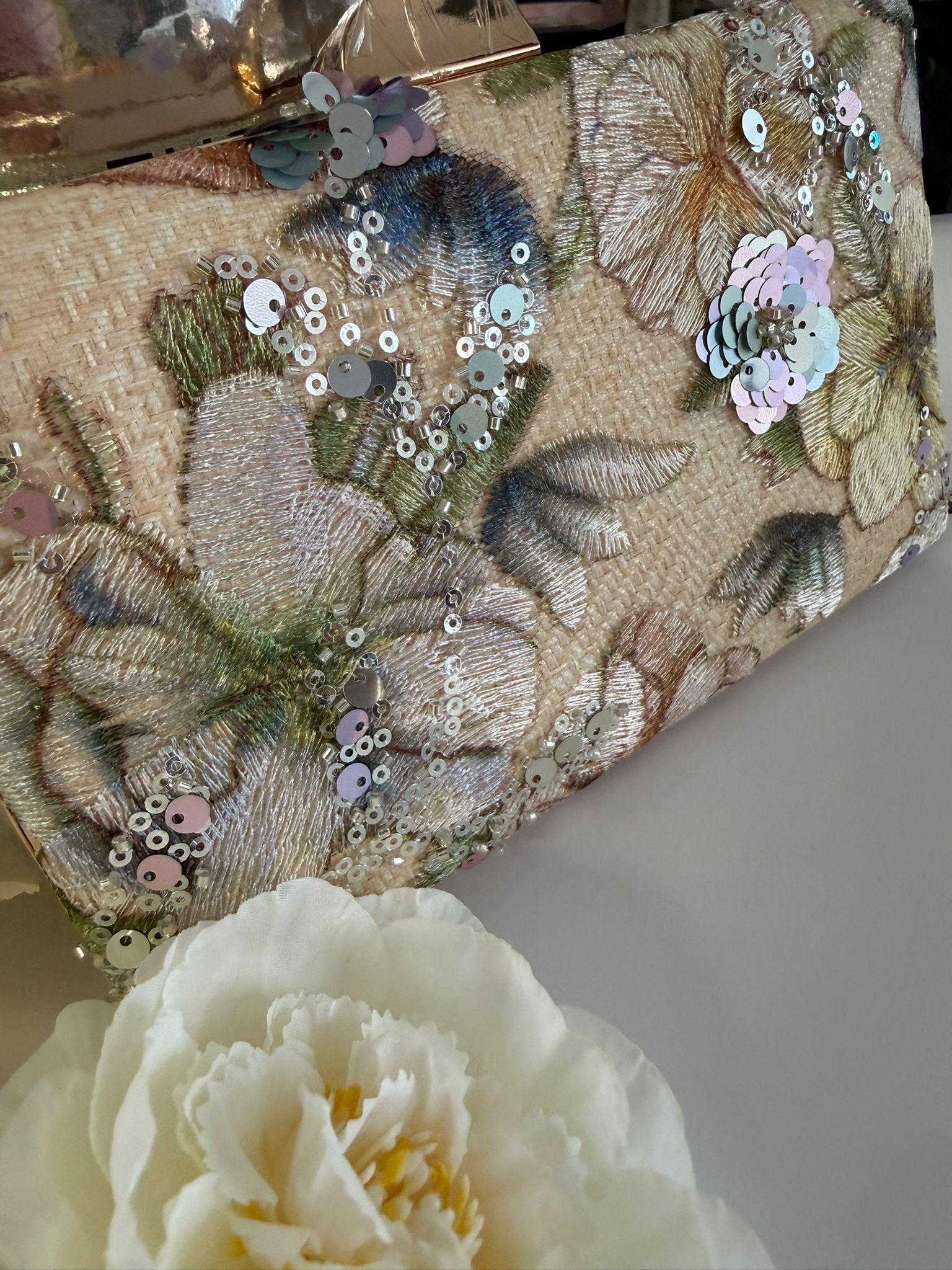 Floral Sequin Evening Clutch Bag with Chain Strap