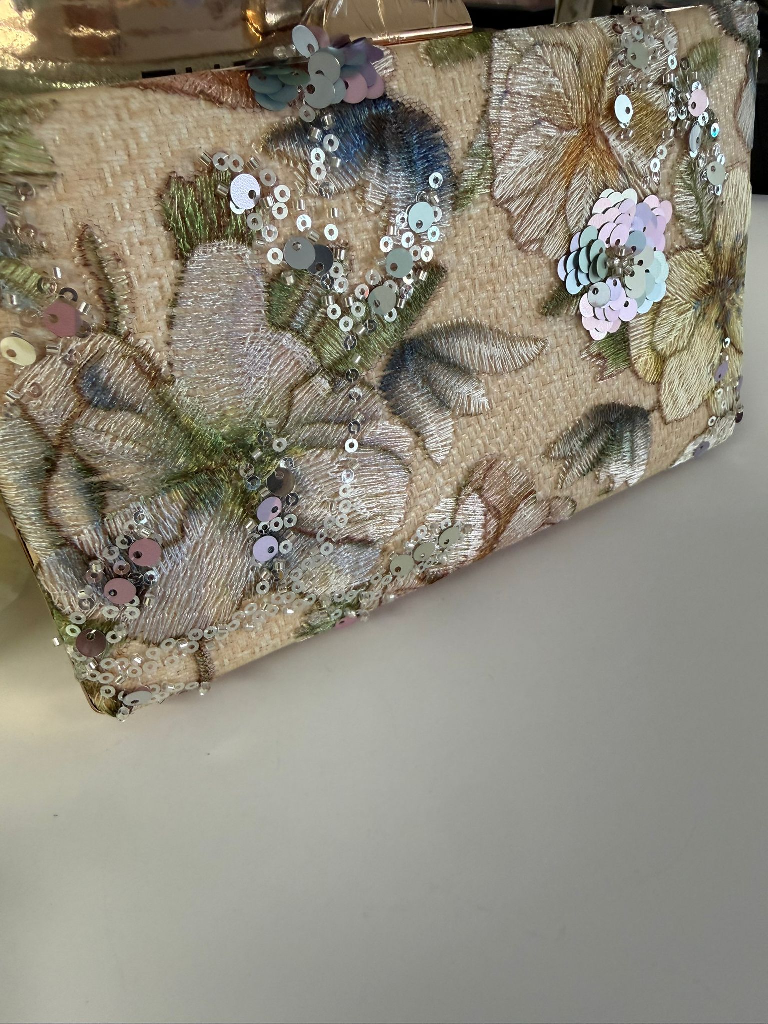 Floral Sequin Evening Clutch Bag with Chain Strap