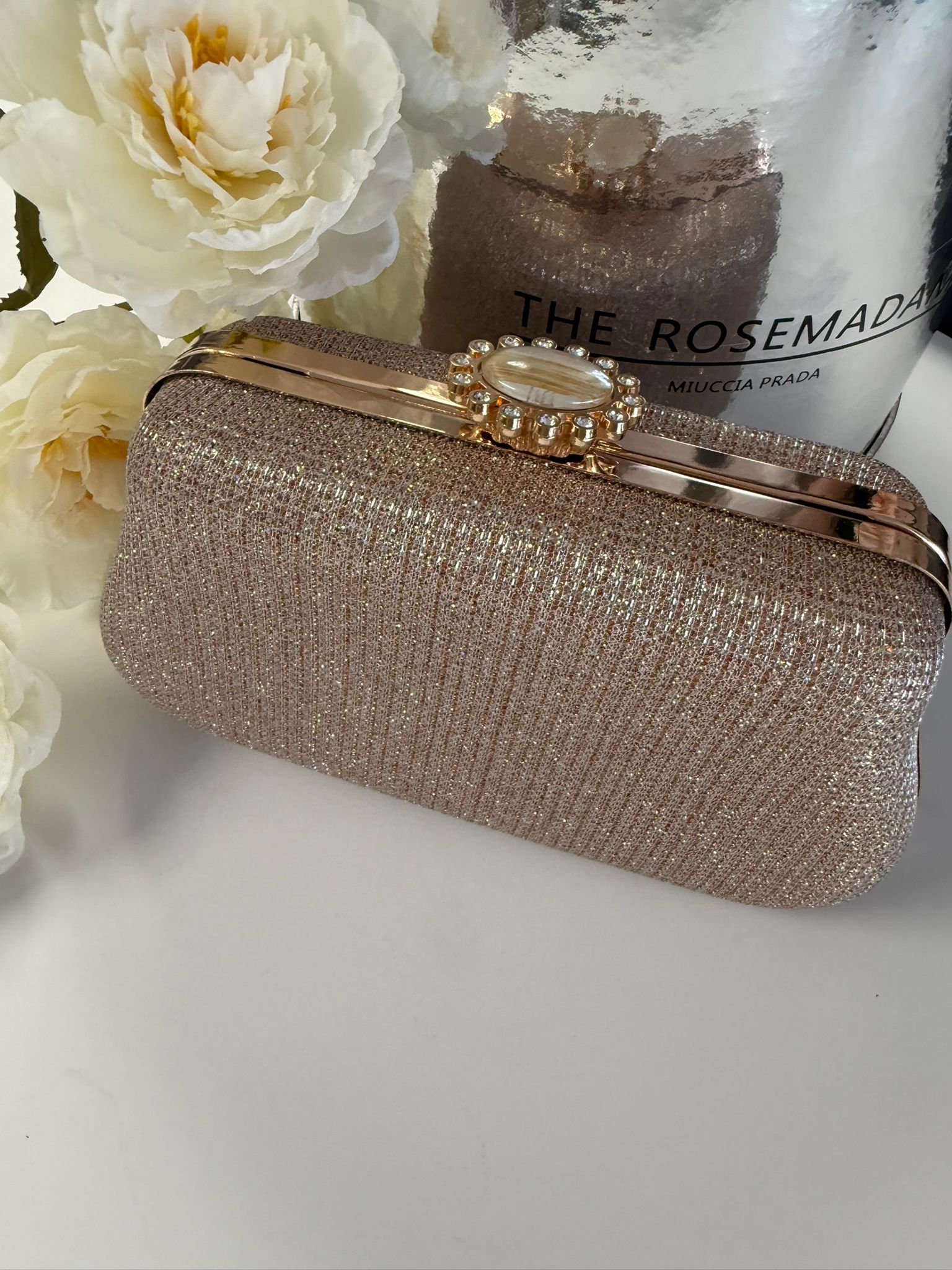 Luxury Rose Gold Glitter Evening Clutch