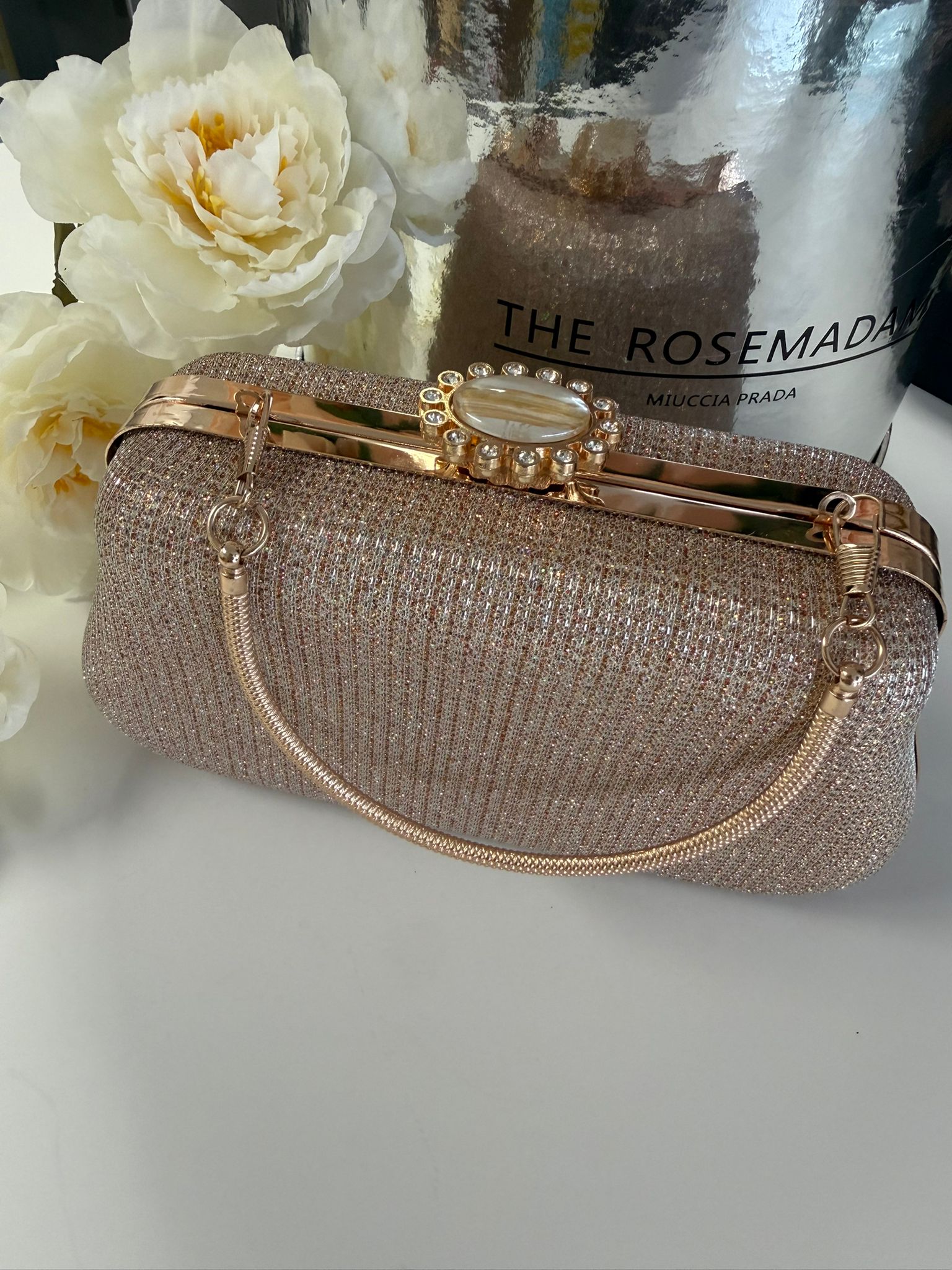Luxury Rose Gold Glitter Evening Clutch