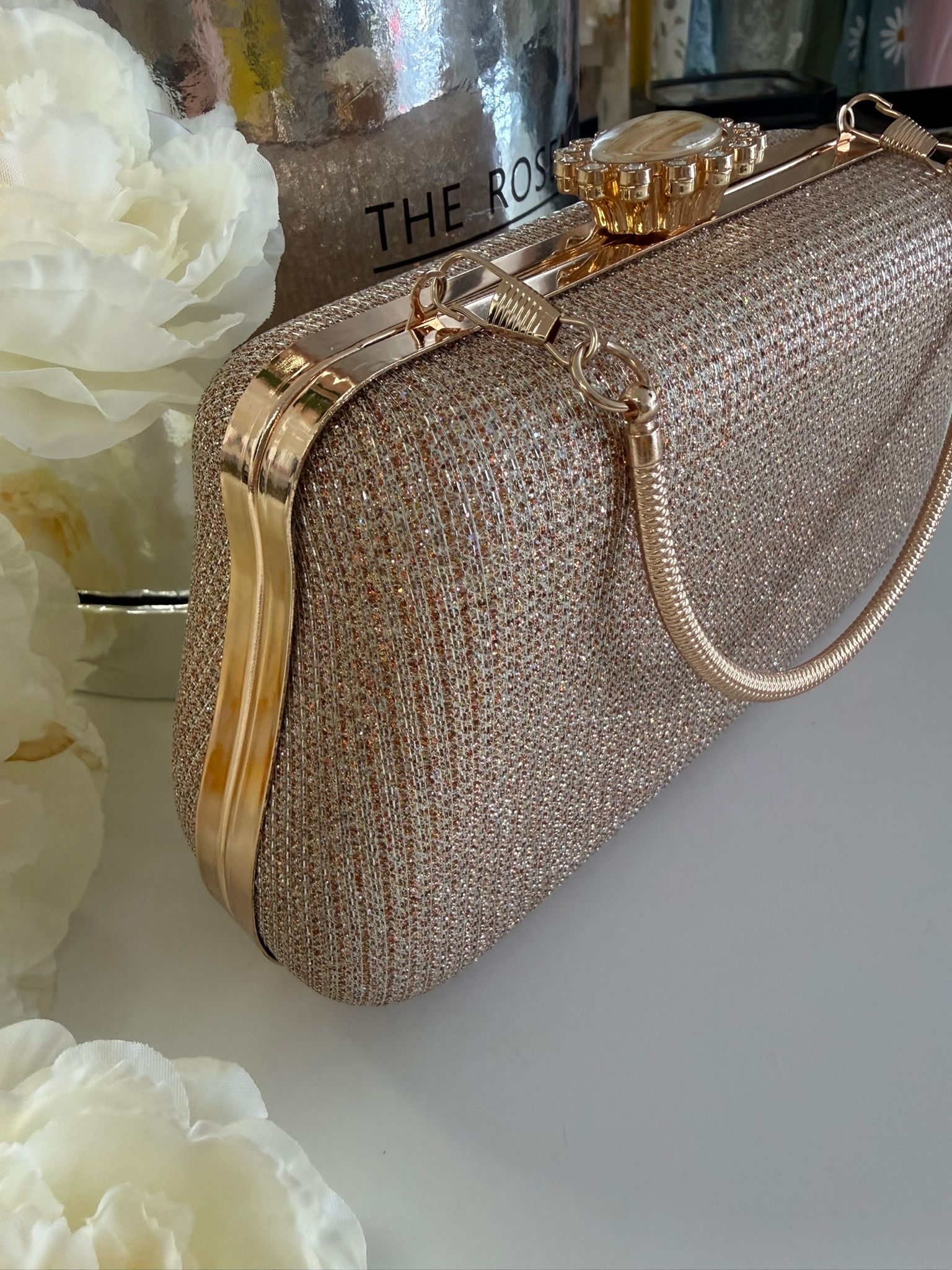 Luxury Rose Gold Glitter Evening Clutch