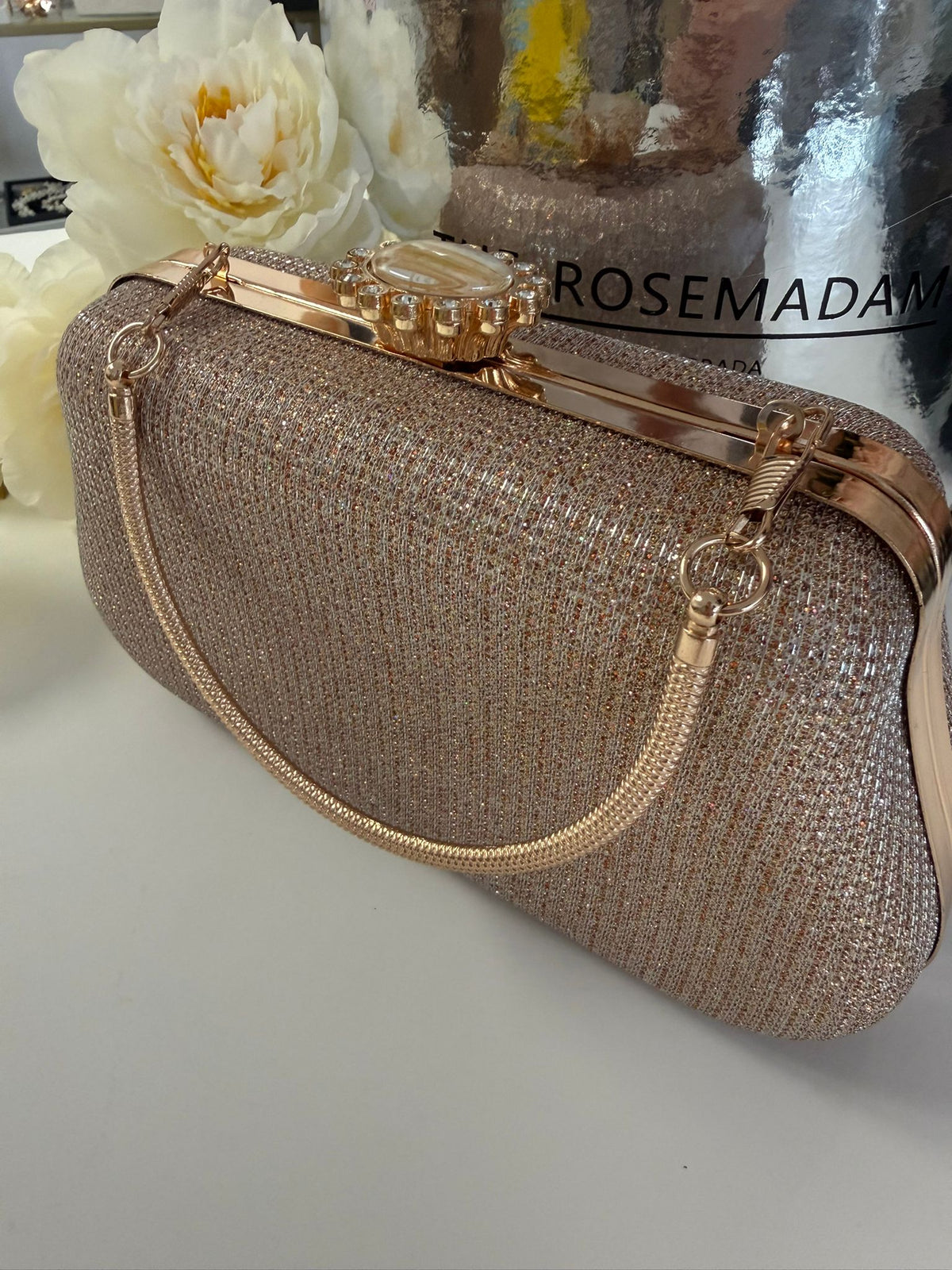 Luxury Rose Gold Glitter Evening Clutch