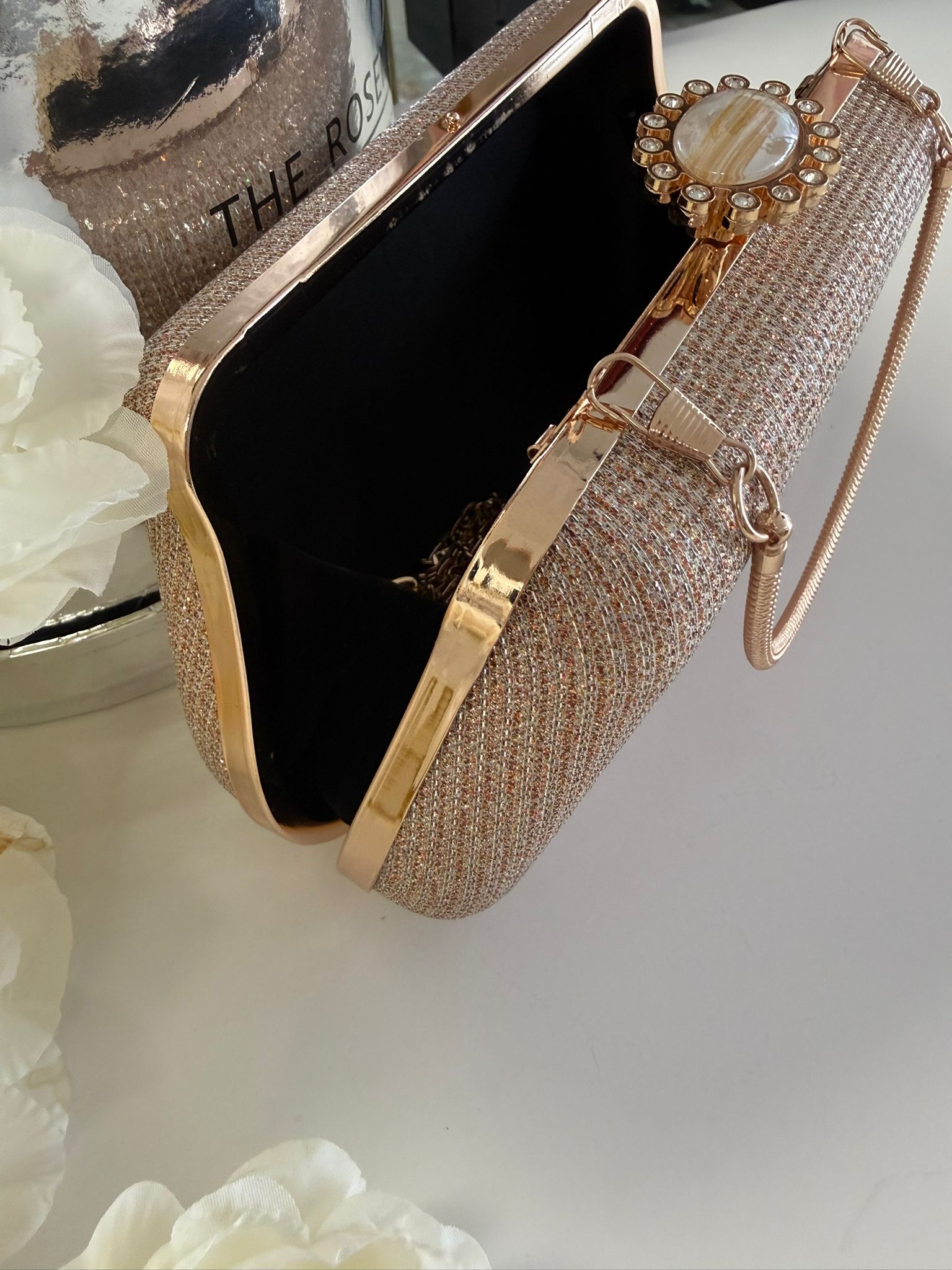 Luxury Rose Gold Glitter Evening Clutch