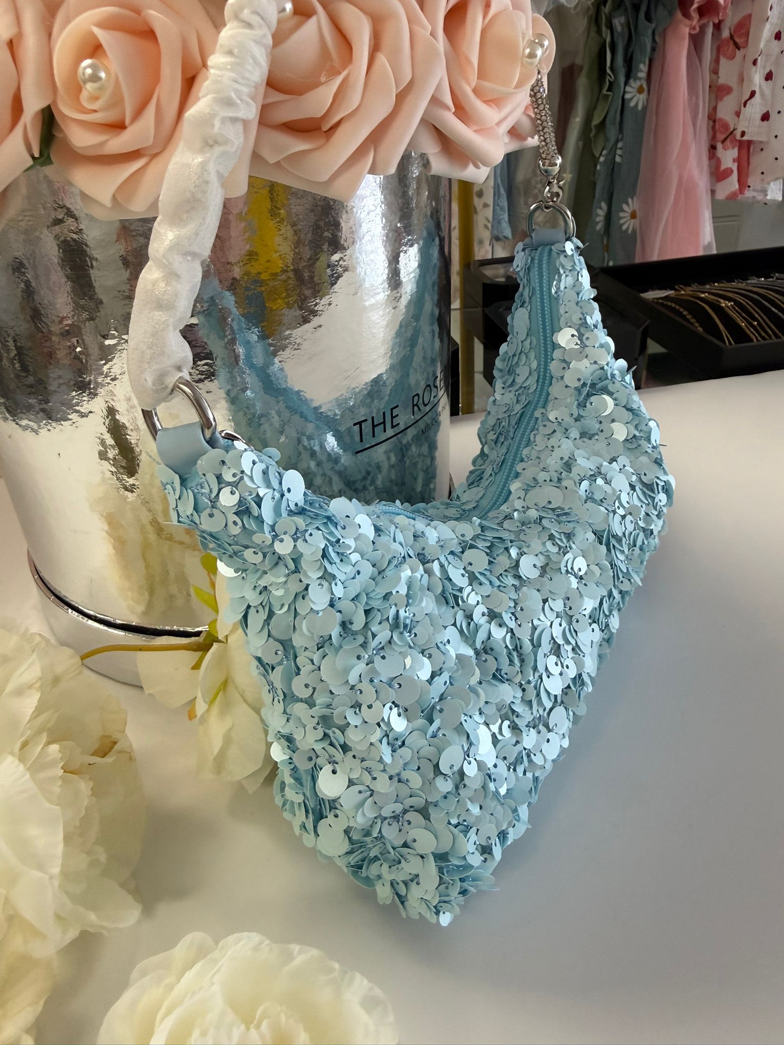 Women's Light Blue Sequin Shoulder Bag