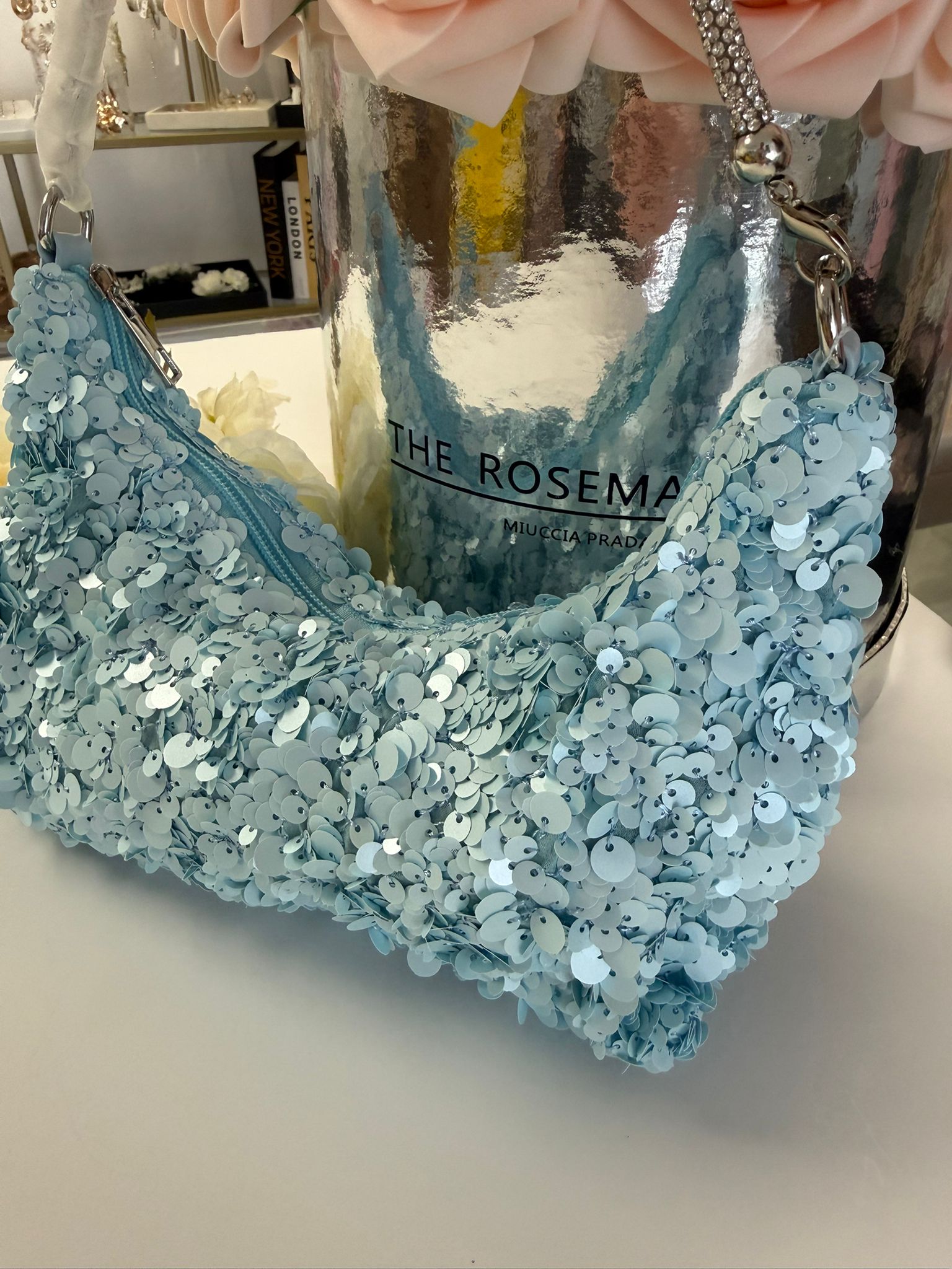 Women's Light Blue Sequin Shoulder Bag