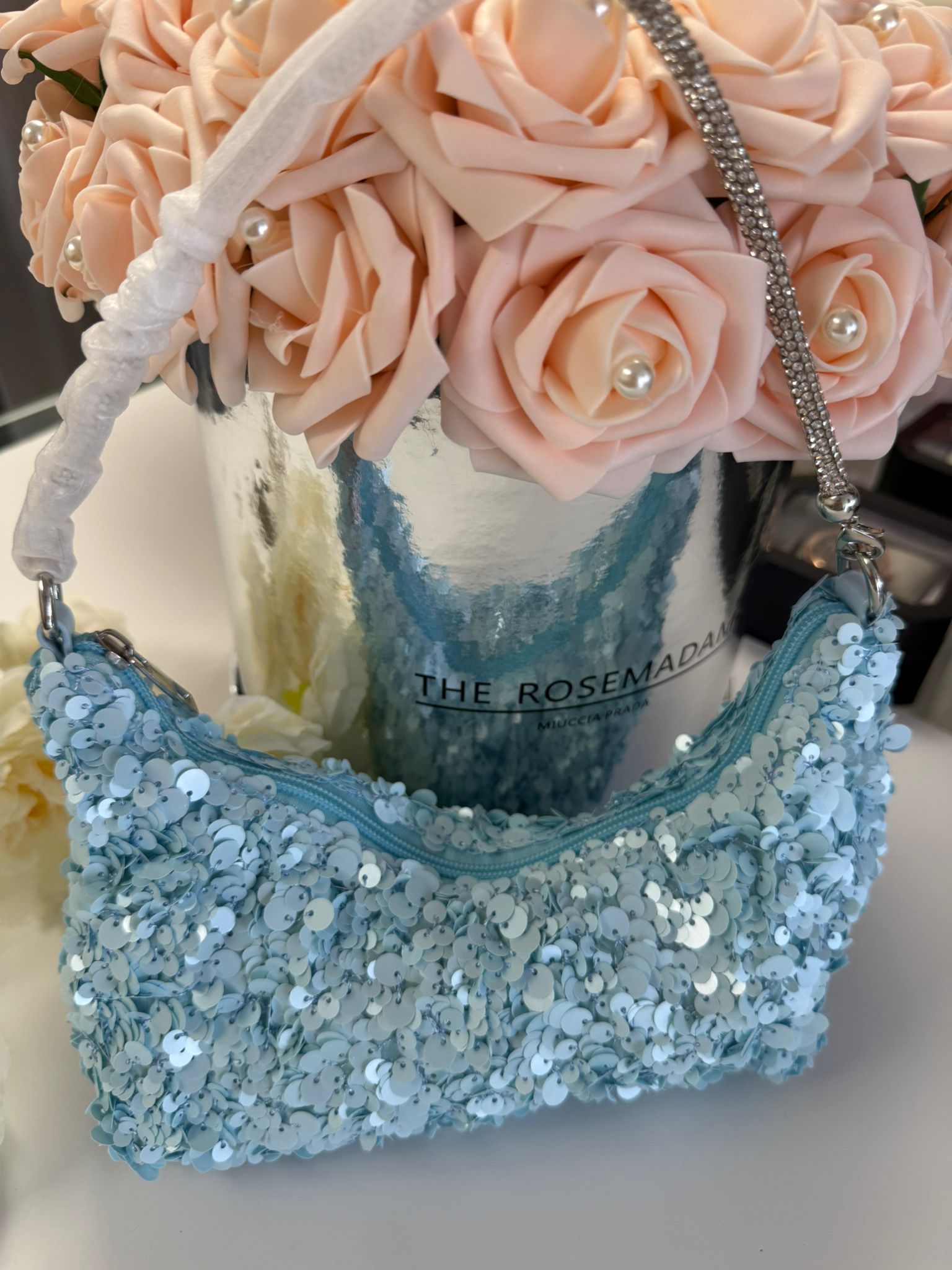 Women's Light Blue Sequin Shoulder Bag