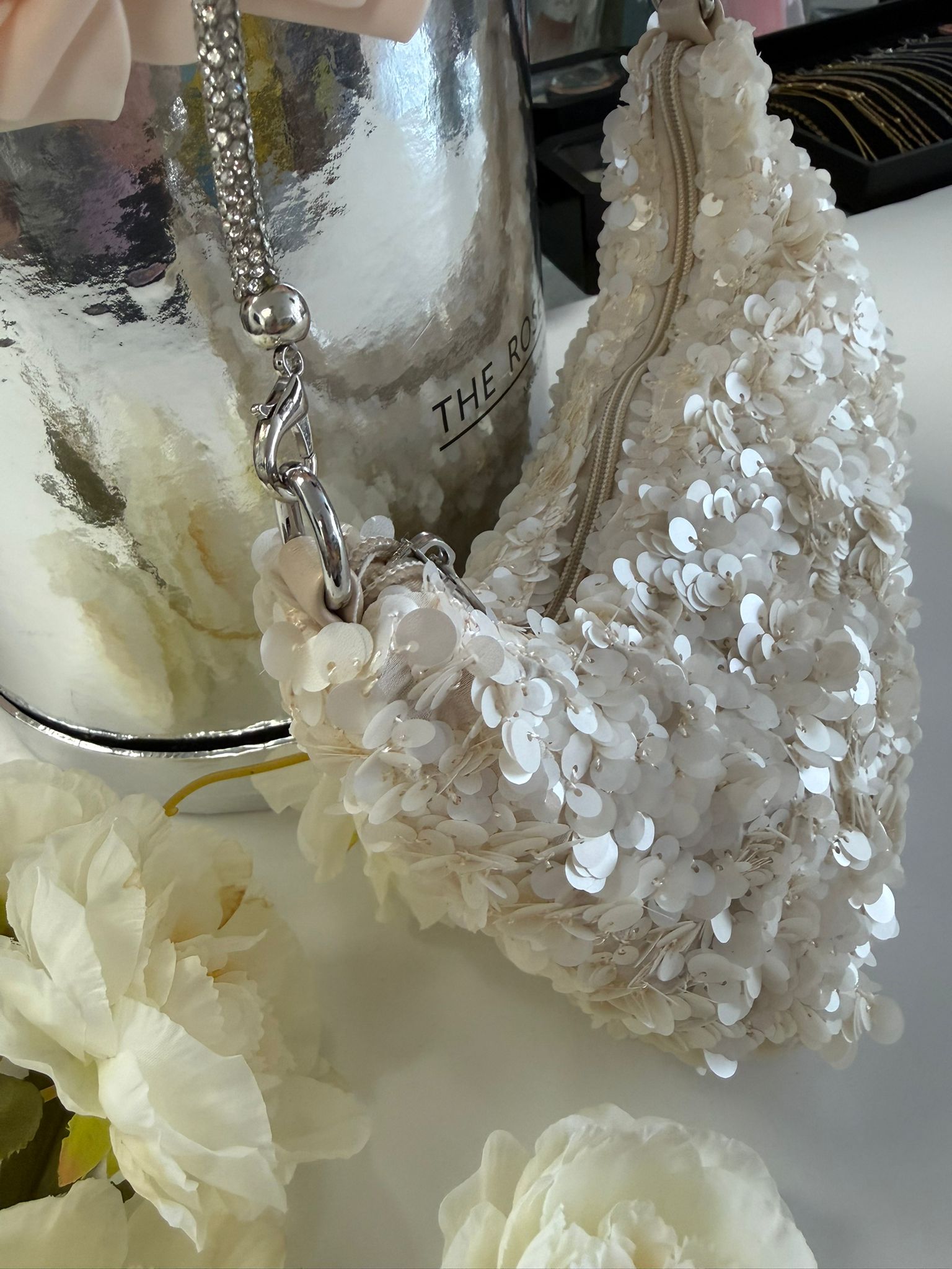 Women's Beige Sequin Shoulder Bag