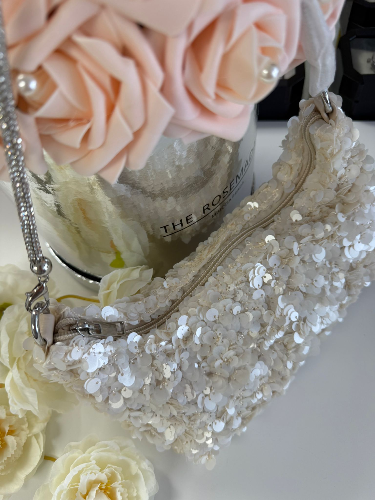 Women's Beige Sequin Shoulder Bag