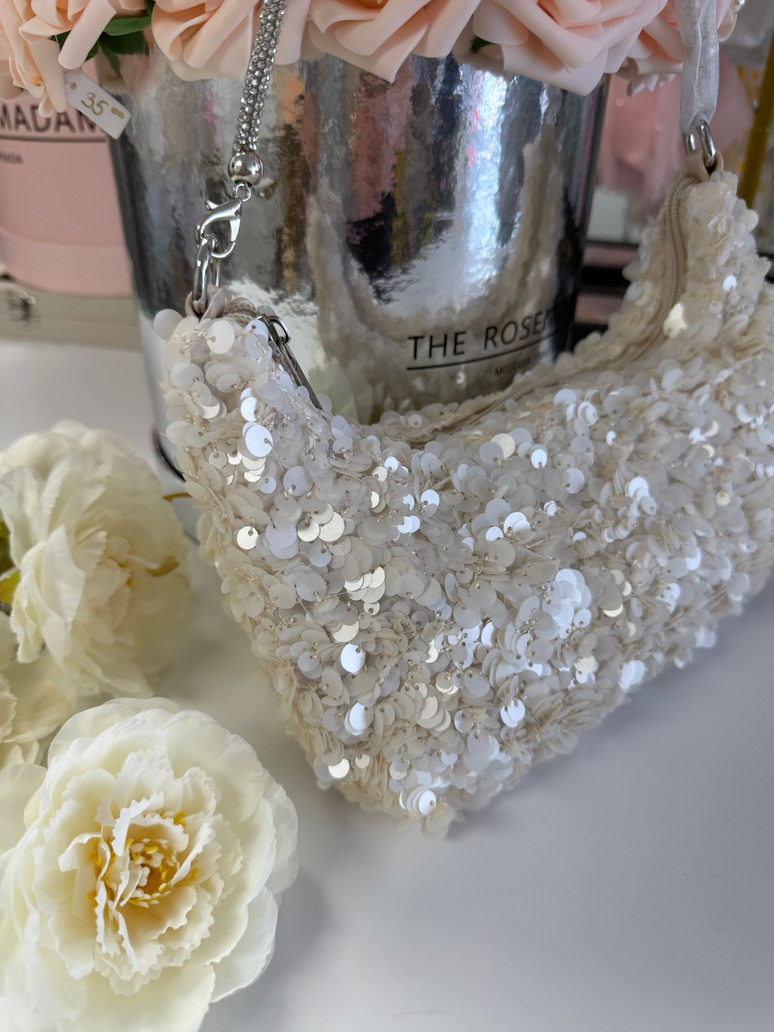 Women's Beige Sequin Shoulder Bag