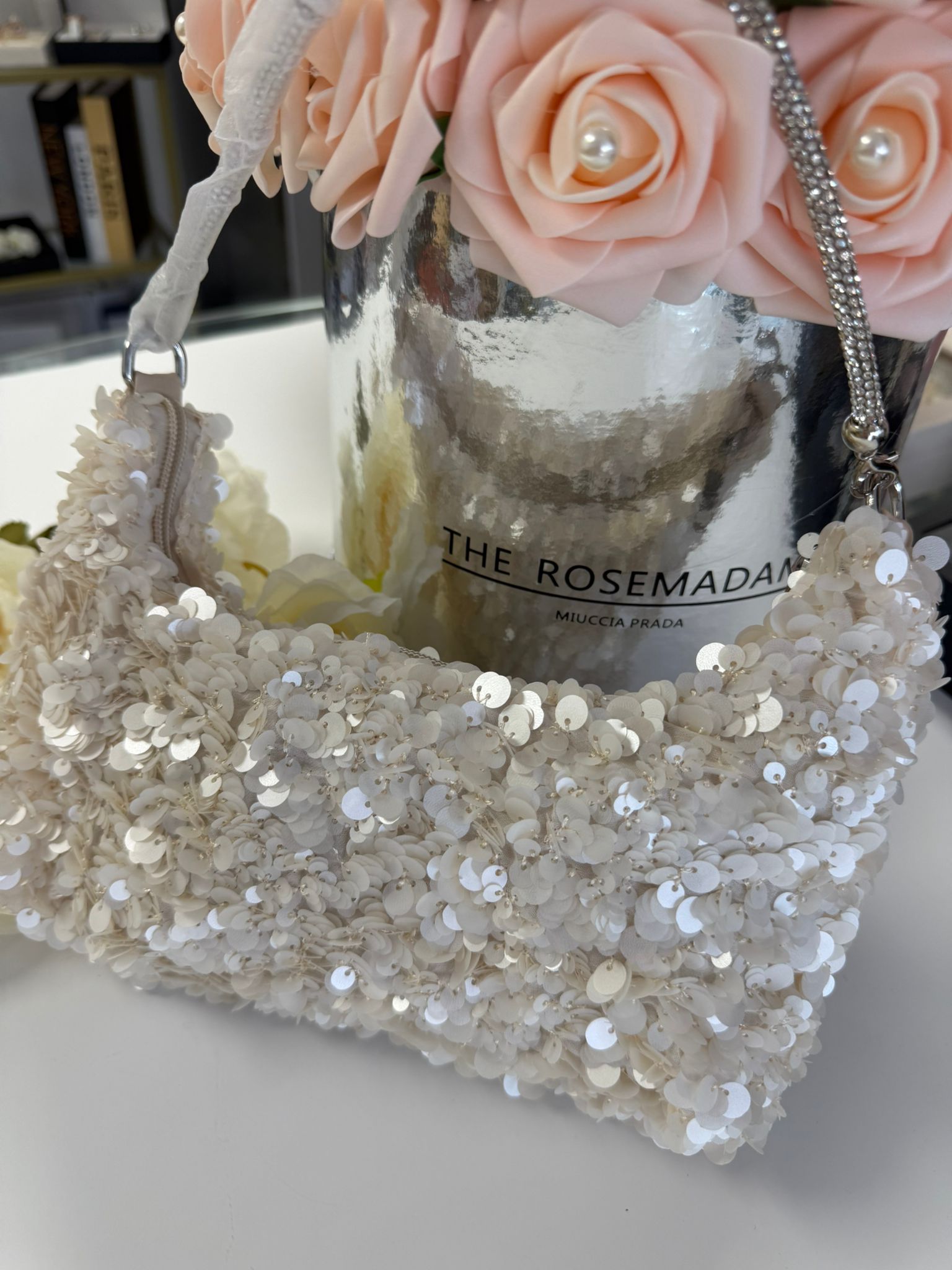 Women's Beige Sequin Shoulder Bag
