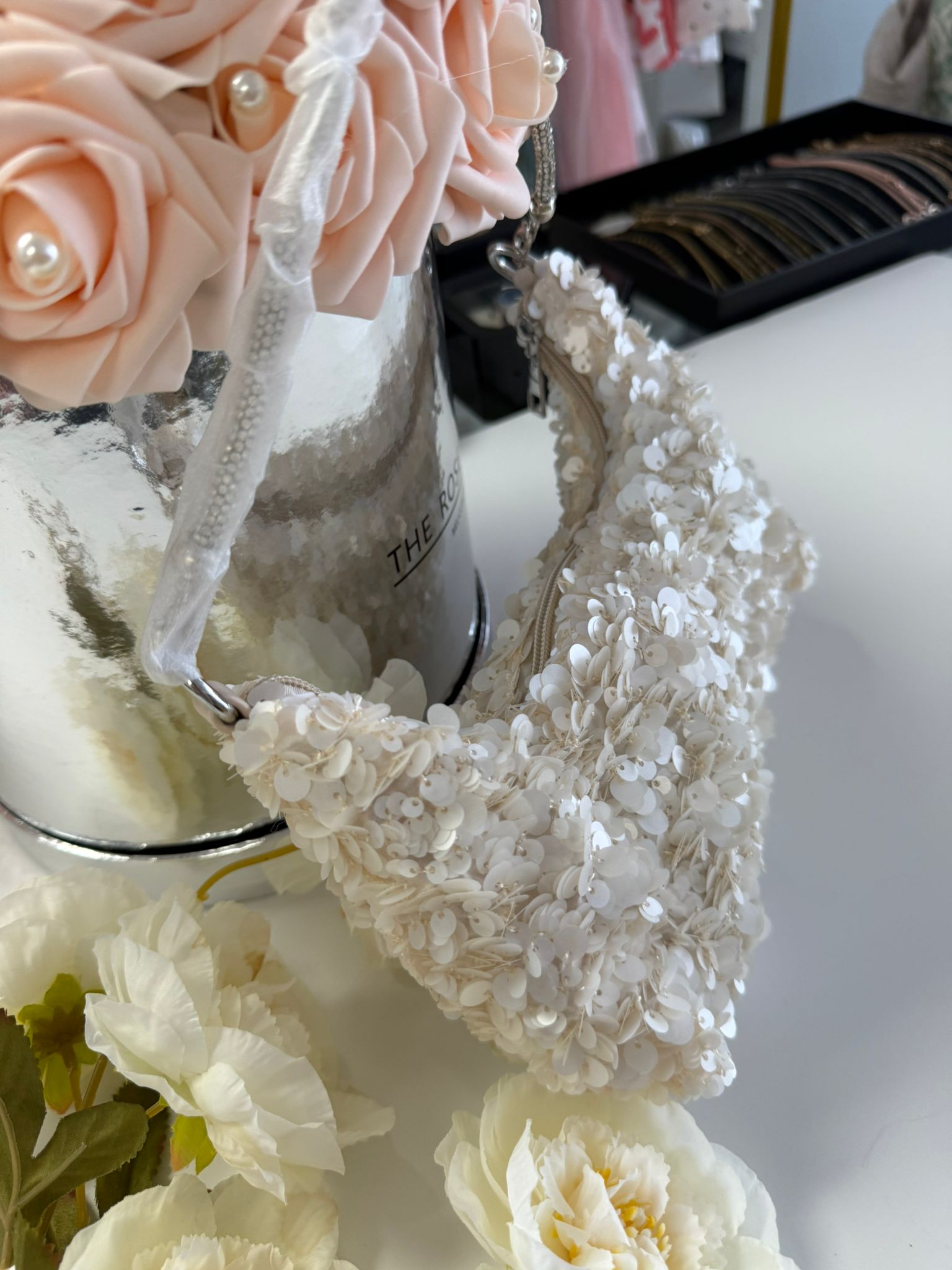 Women's Beige Sequin Shoulder Bag