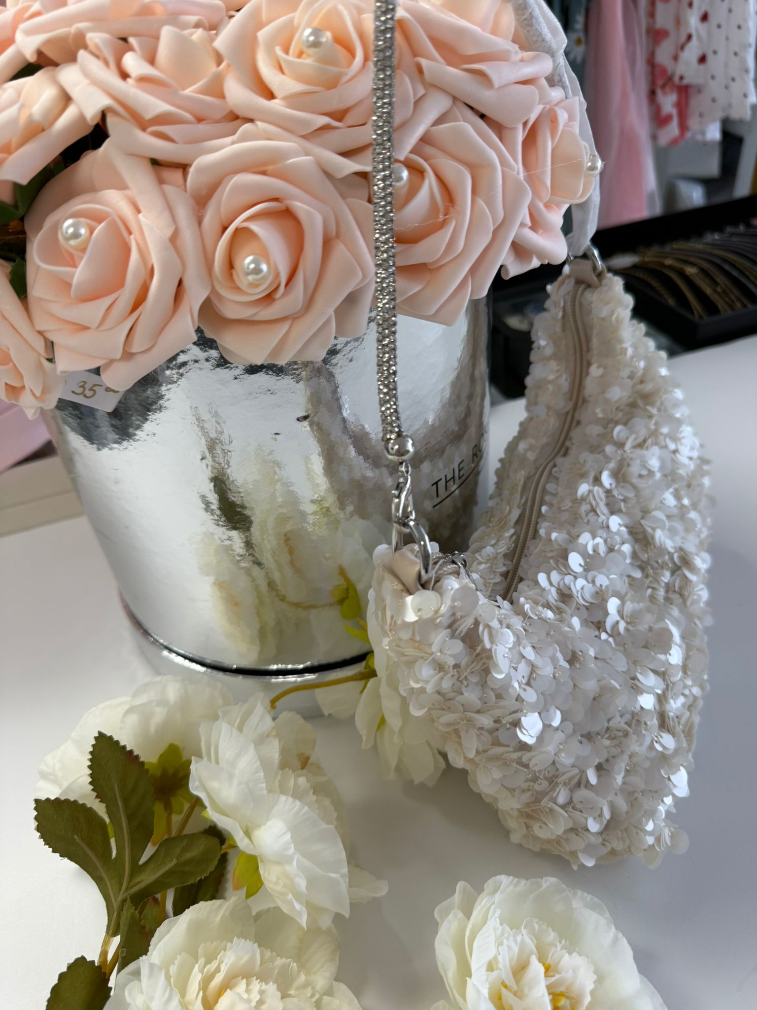 Women's Beige Sequin Shoulder Bag