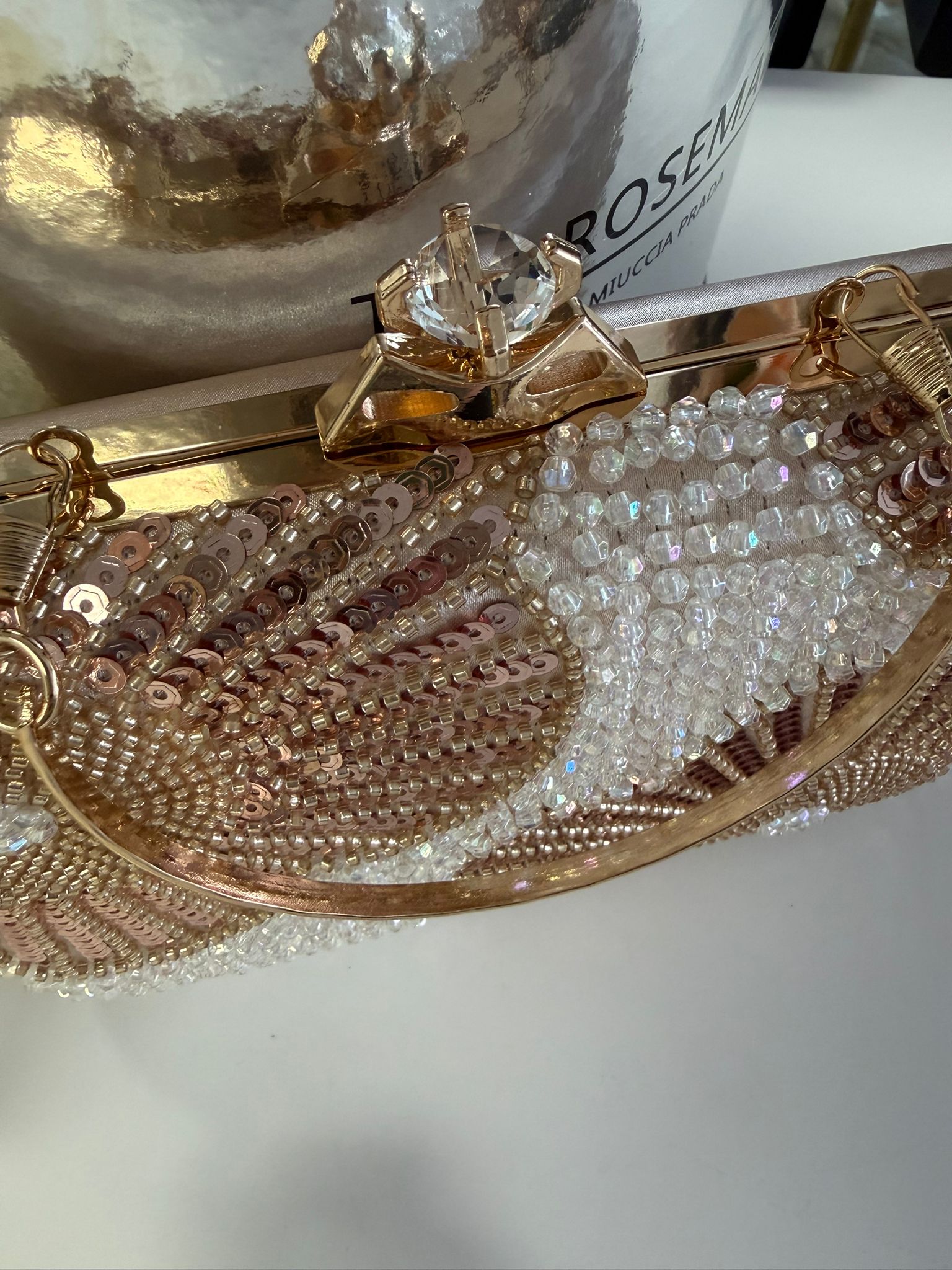 Luxury Pearl & Gold Floral Beaded Evening Clutch