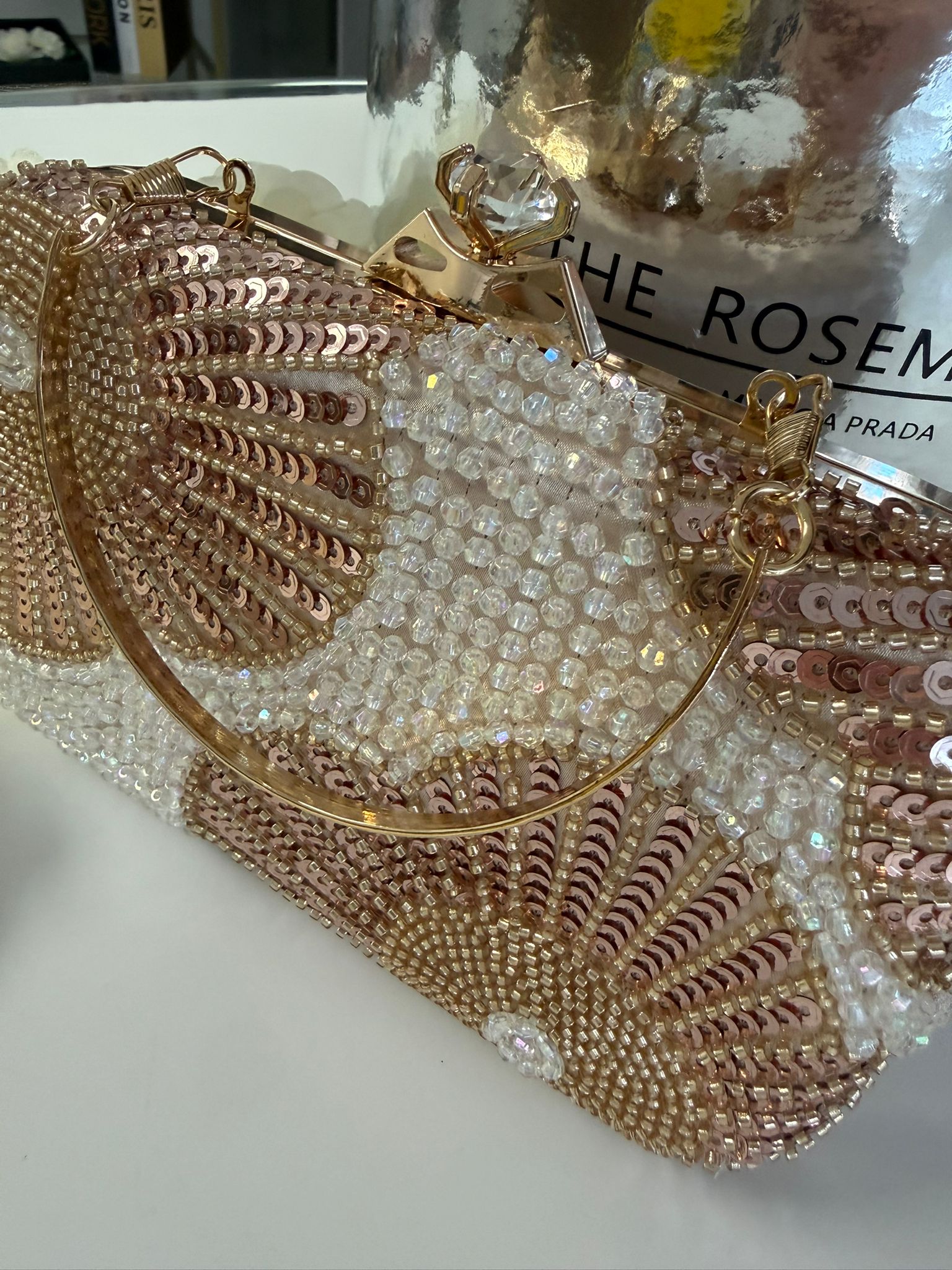 Luxury Pearl & Gold Floral Beaded Evening Clutch
